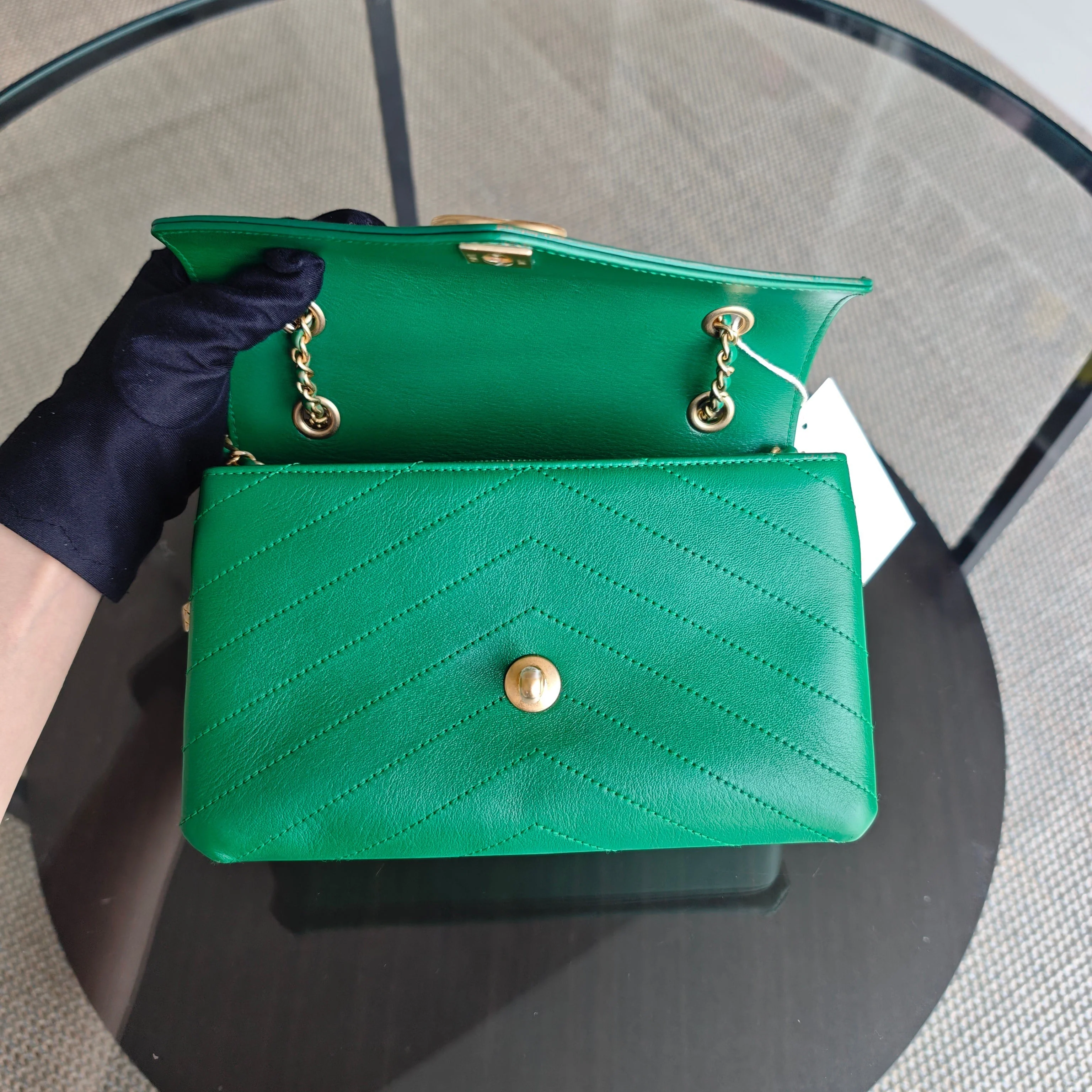 Chanel Coco Chevron Bag - Calfskin Green Gold Hardware Series 25