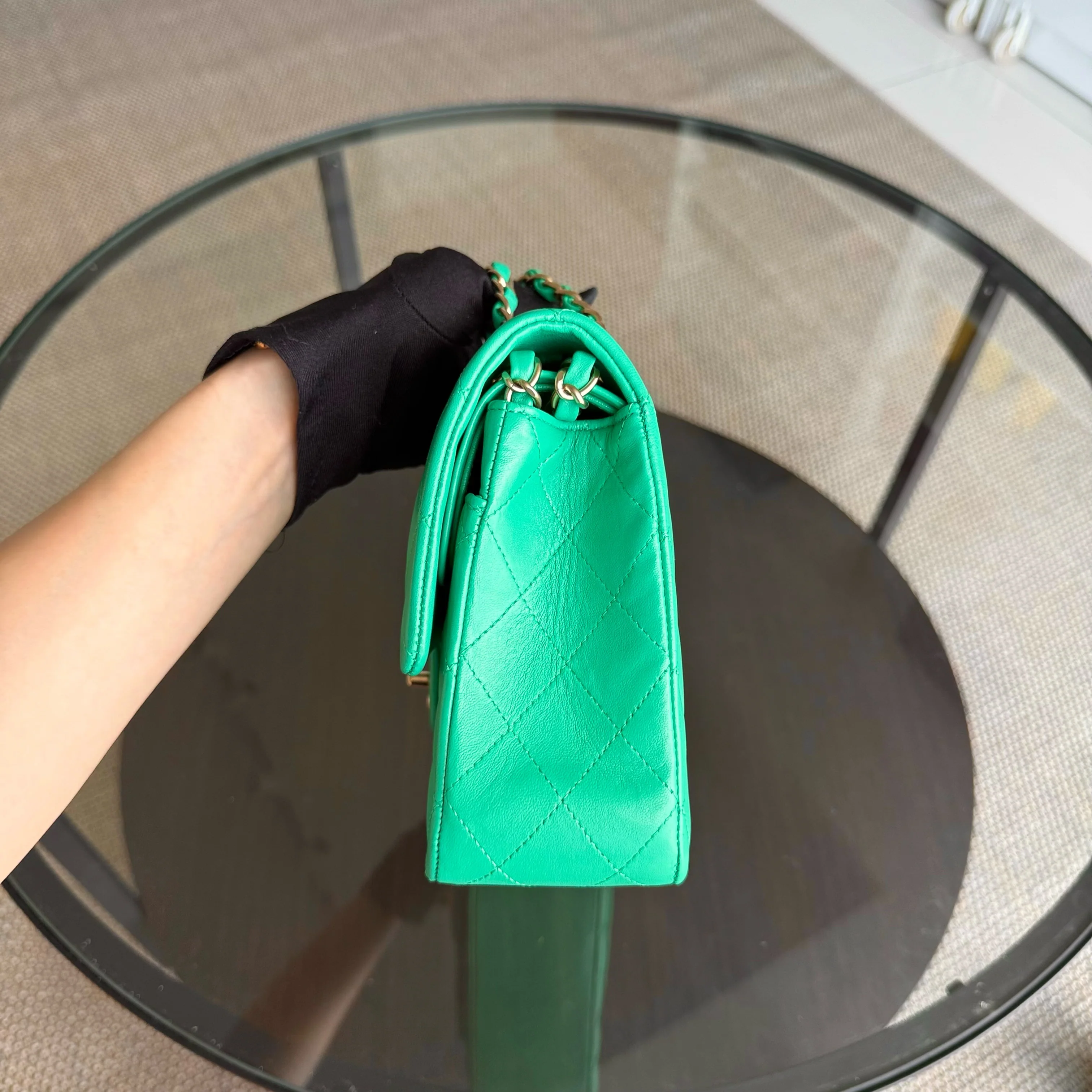 Chanel Classic Flap Medium - 25CM Quilted Lambskin Green Gold Hardware Series 18