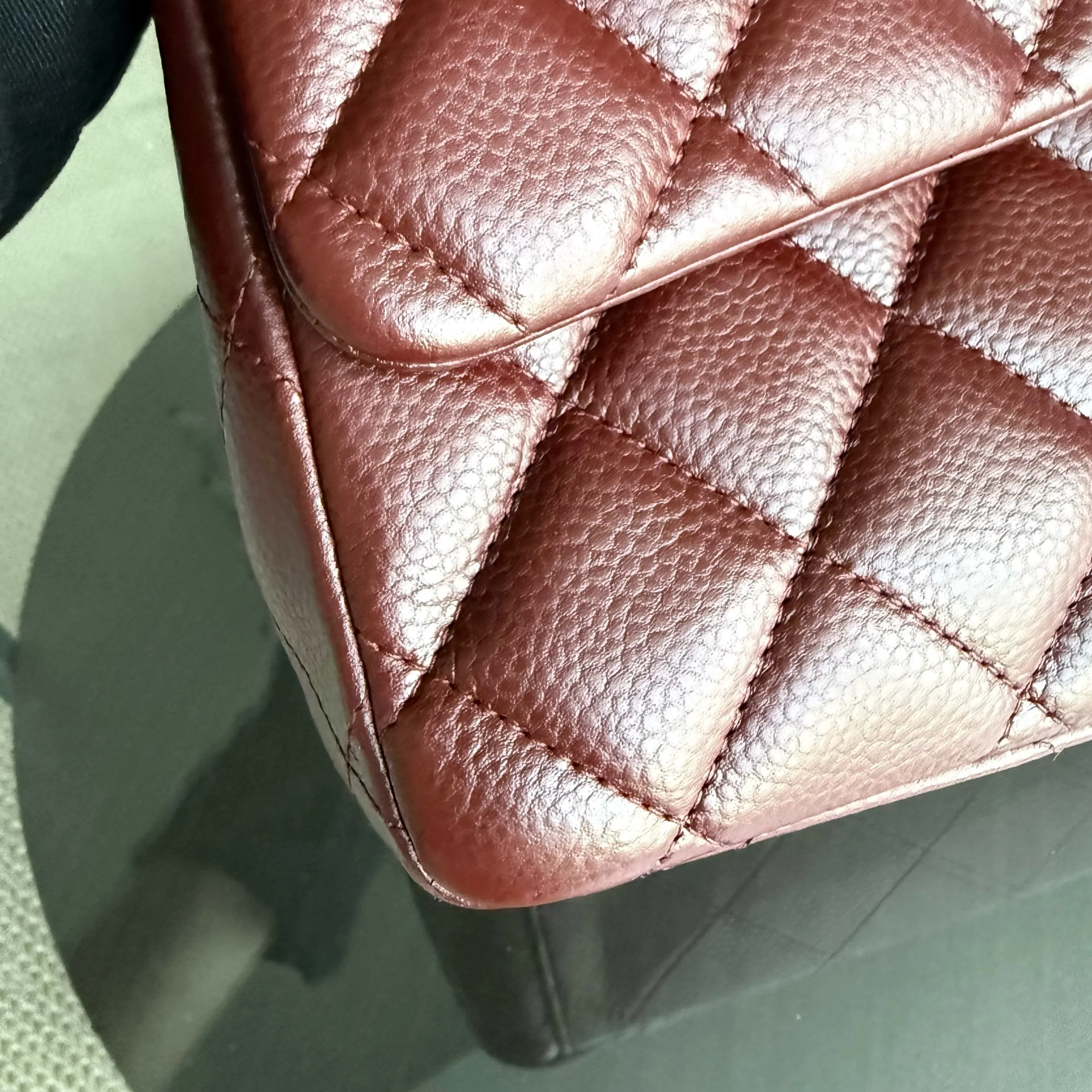 Chanel Classic Flap Maxi - Caviar Double Flap 33CM Quilted Grained Calfskin Burgundy Dark Red Silver Hardware Series 15