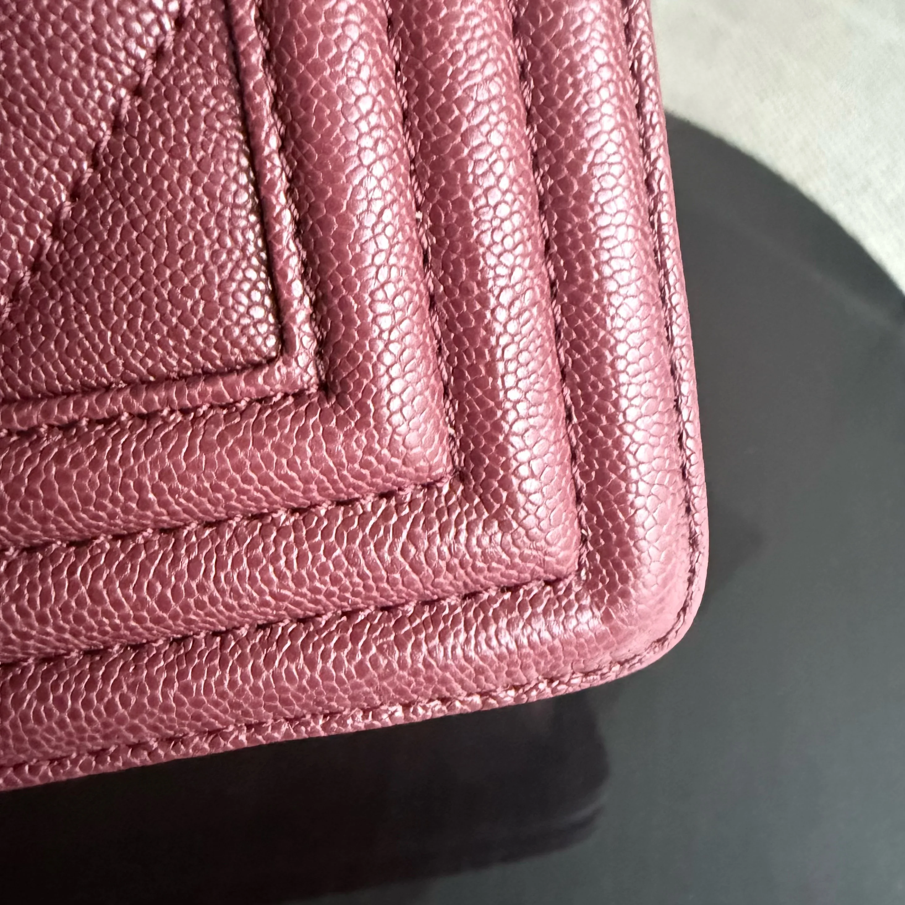 Chanel Boy Medium - Caviar 25CM Chevron Red Gold Hardware Series 28