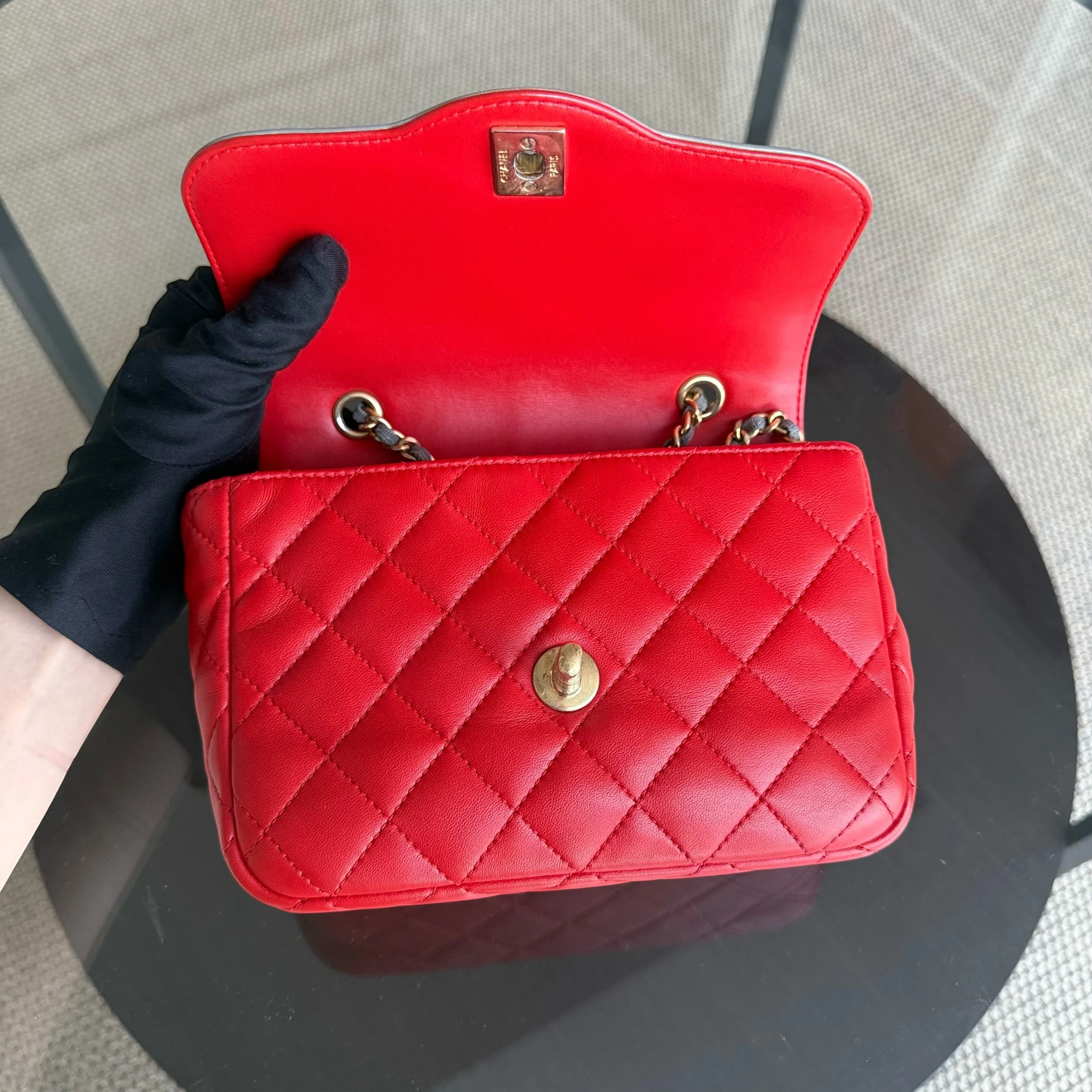 Chanel Seasonal Flap - Two Tone Quilted Lambskin Red Grey Golden Hardware Series 23