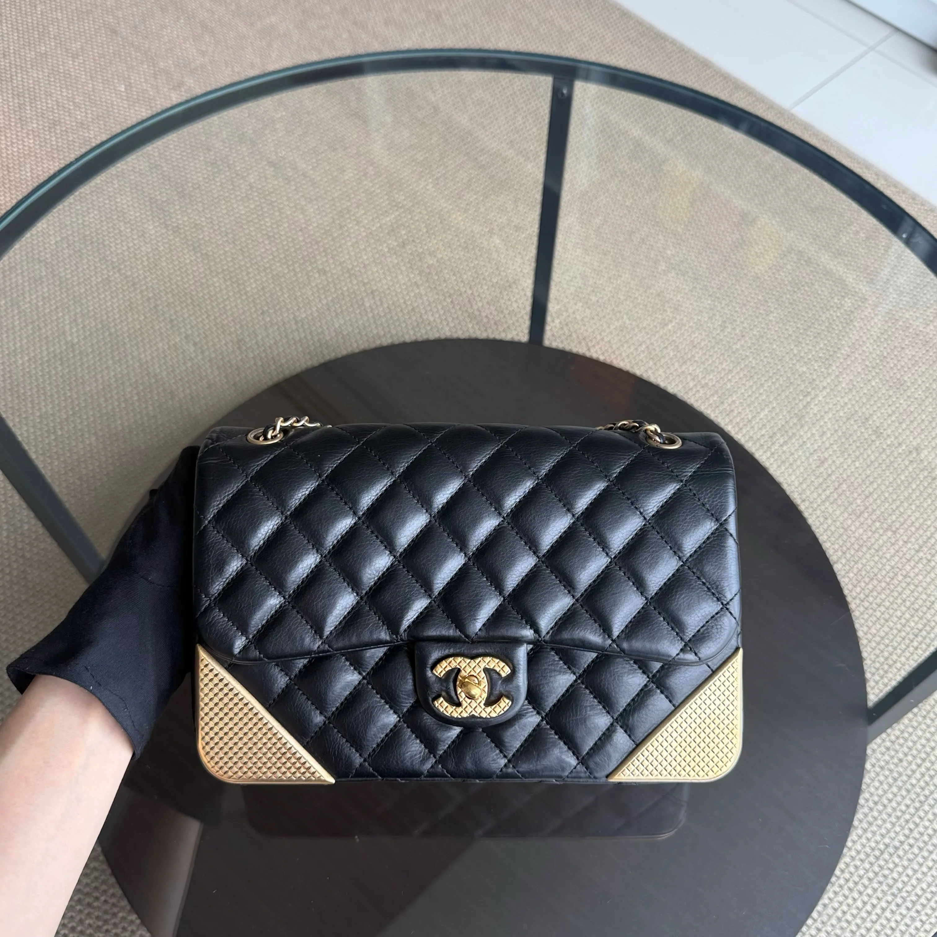 Chanel Classic Flap Seasonal Medium- Rock The Corner Quilted Calfskin Black Gold Hardware Series 24