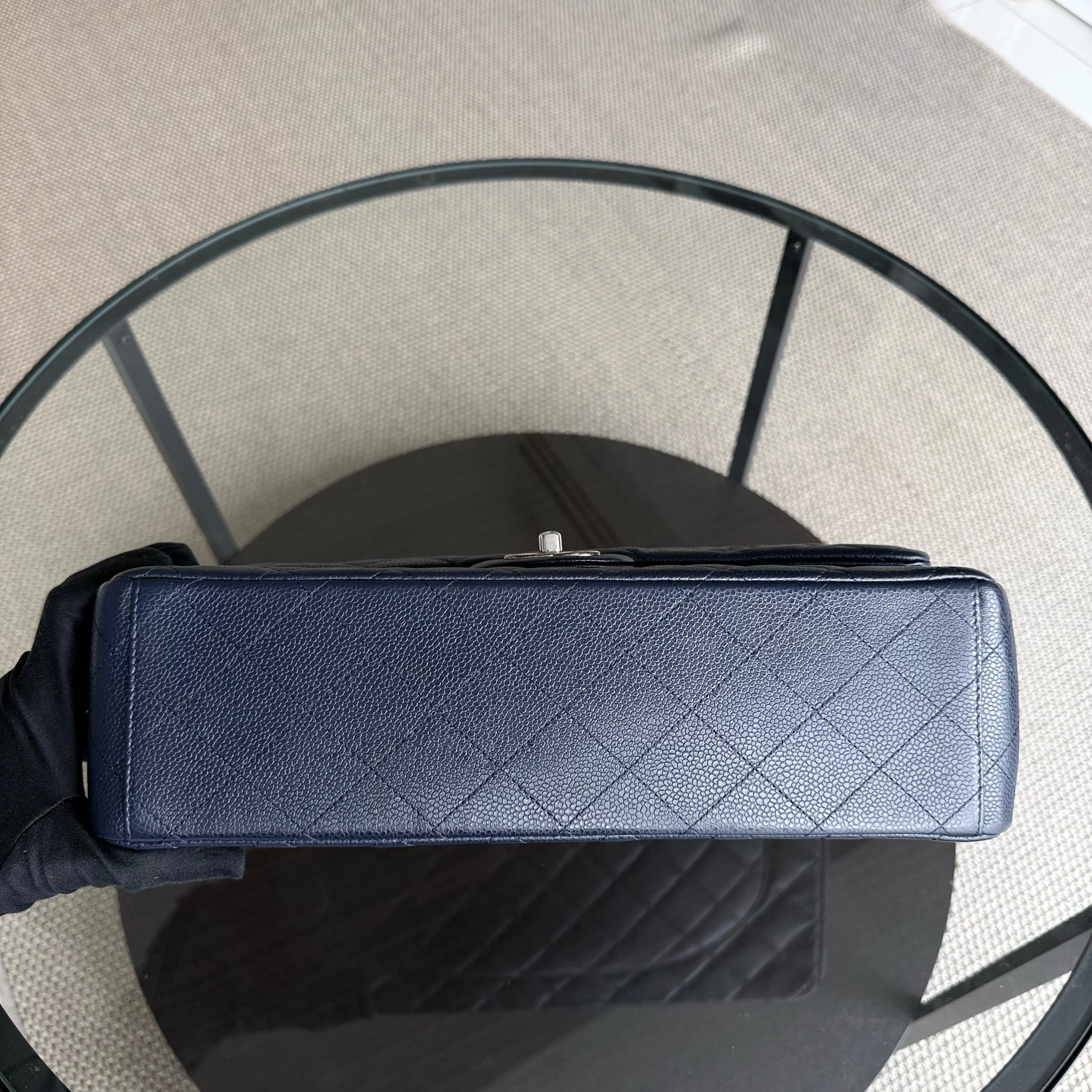 Chanel Classic Flap Maxi - Caviar Double Flap 33CM Quilted Grained Calfskin Dark Blue Silver Hardware Series 18