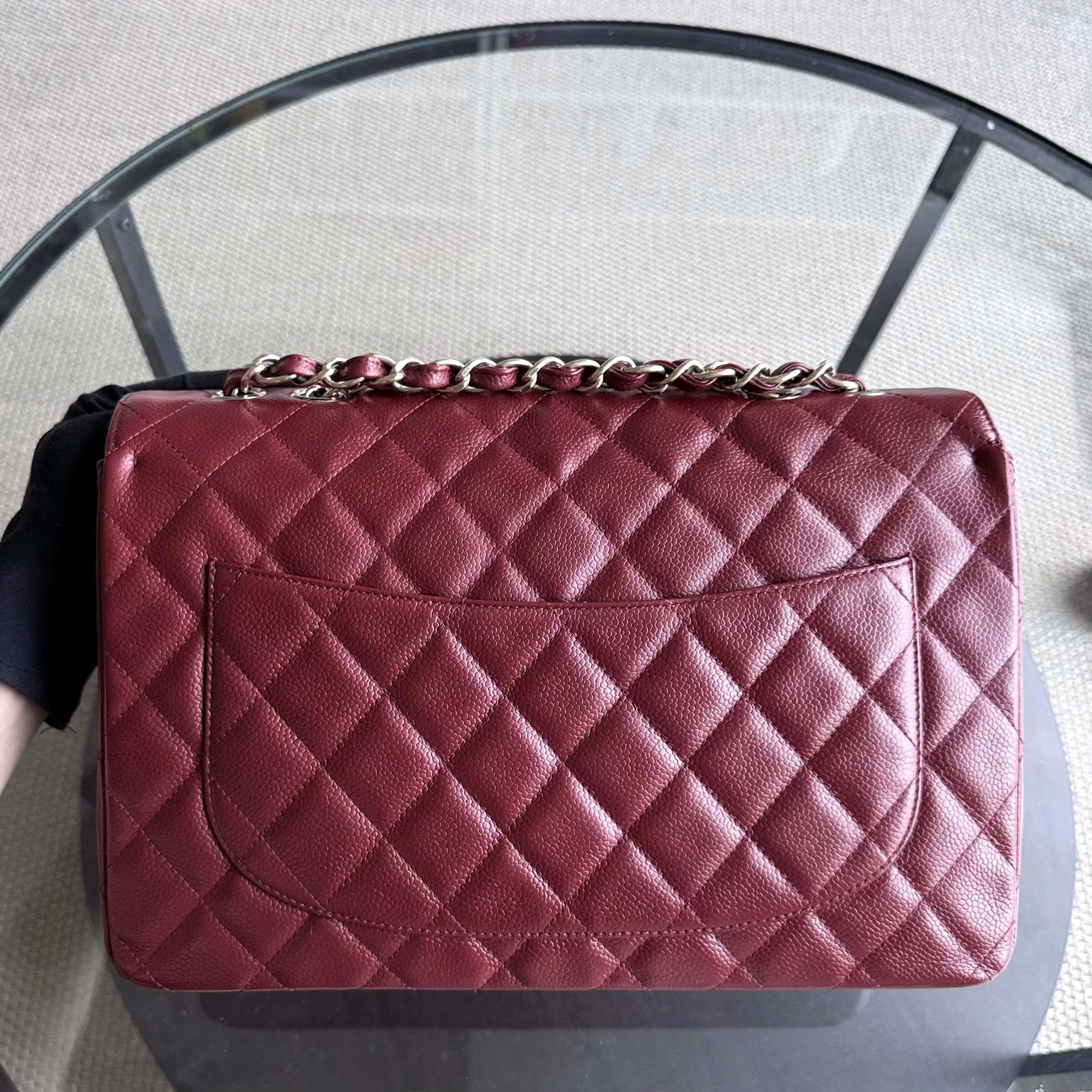 Chanel Classic Flap Jumbo - Caviar 30CM Single Flap Quilted Burgundy Dark Red Gold Hardware Series 13