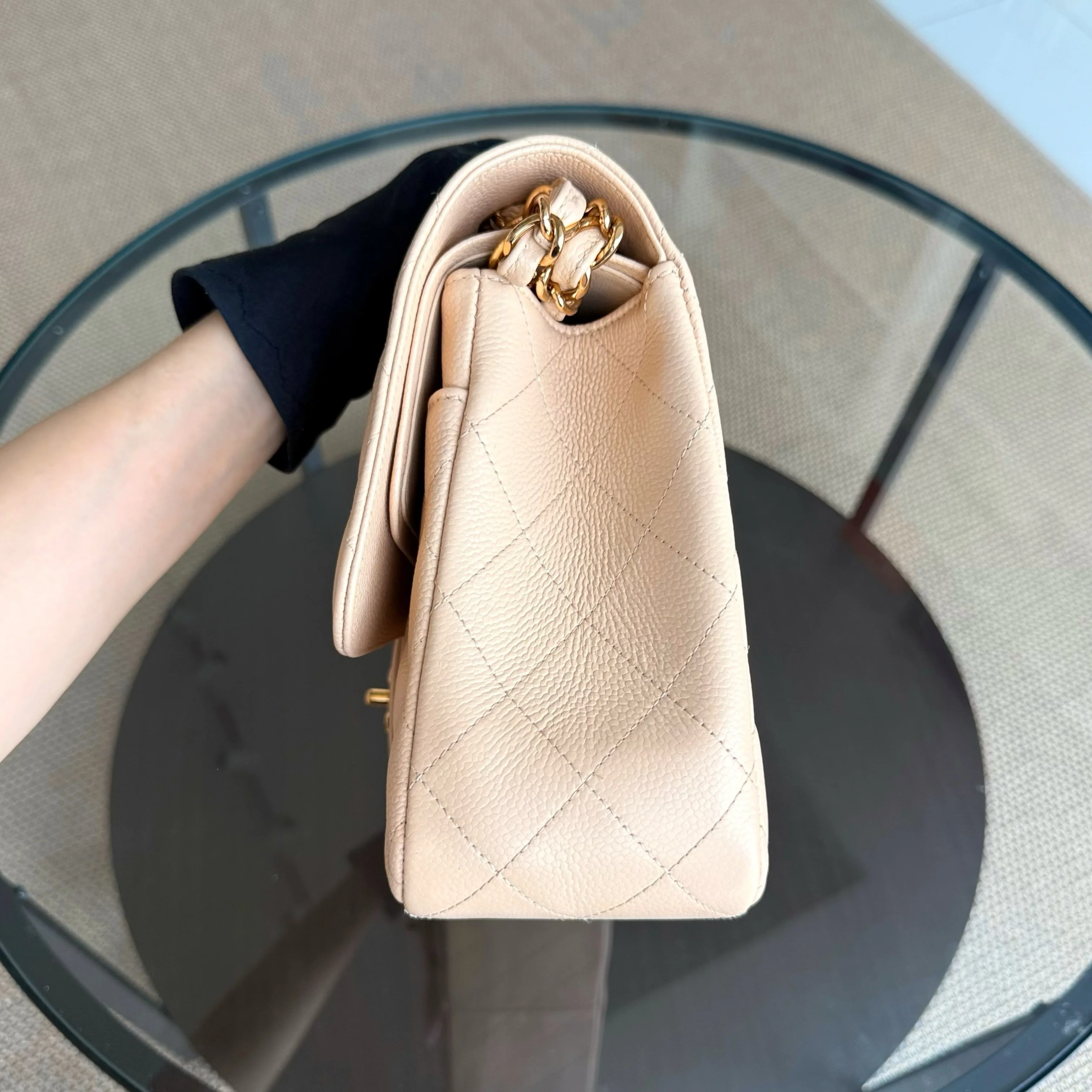 Chanel Classic Flap Jumbo - Caviar Quilted Double Flap Light Beige Gold Hardware