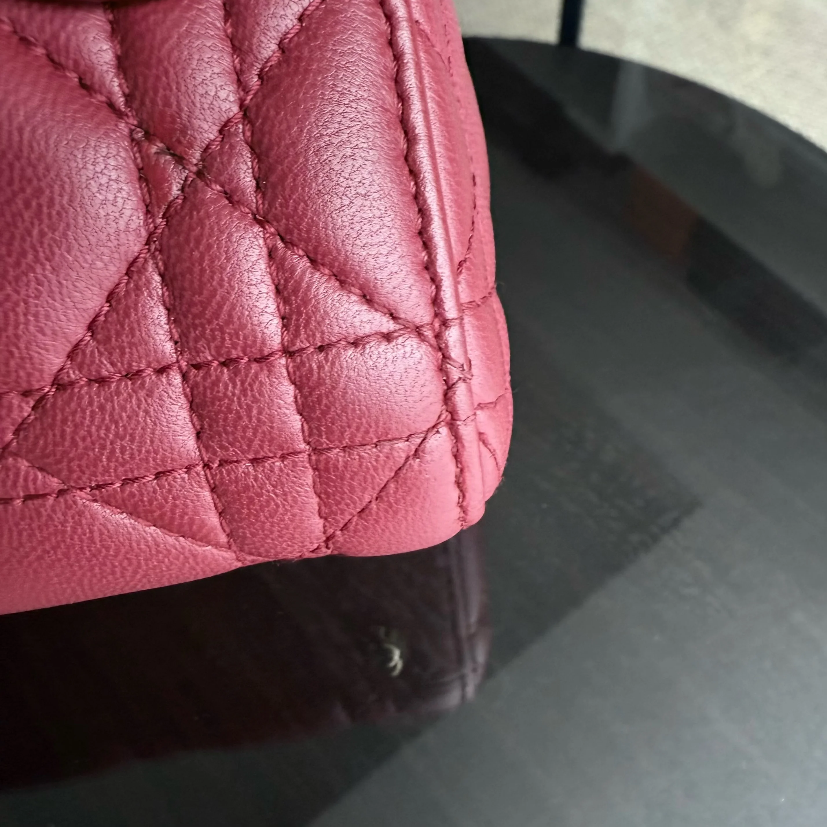 Dior Lady Mini - Cannage Lambskin Dark Red Gold Hardware Chain Strap