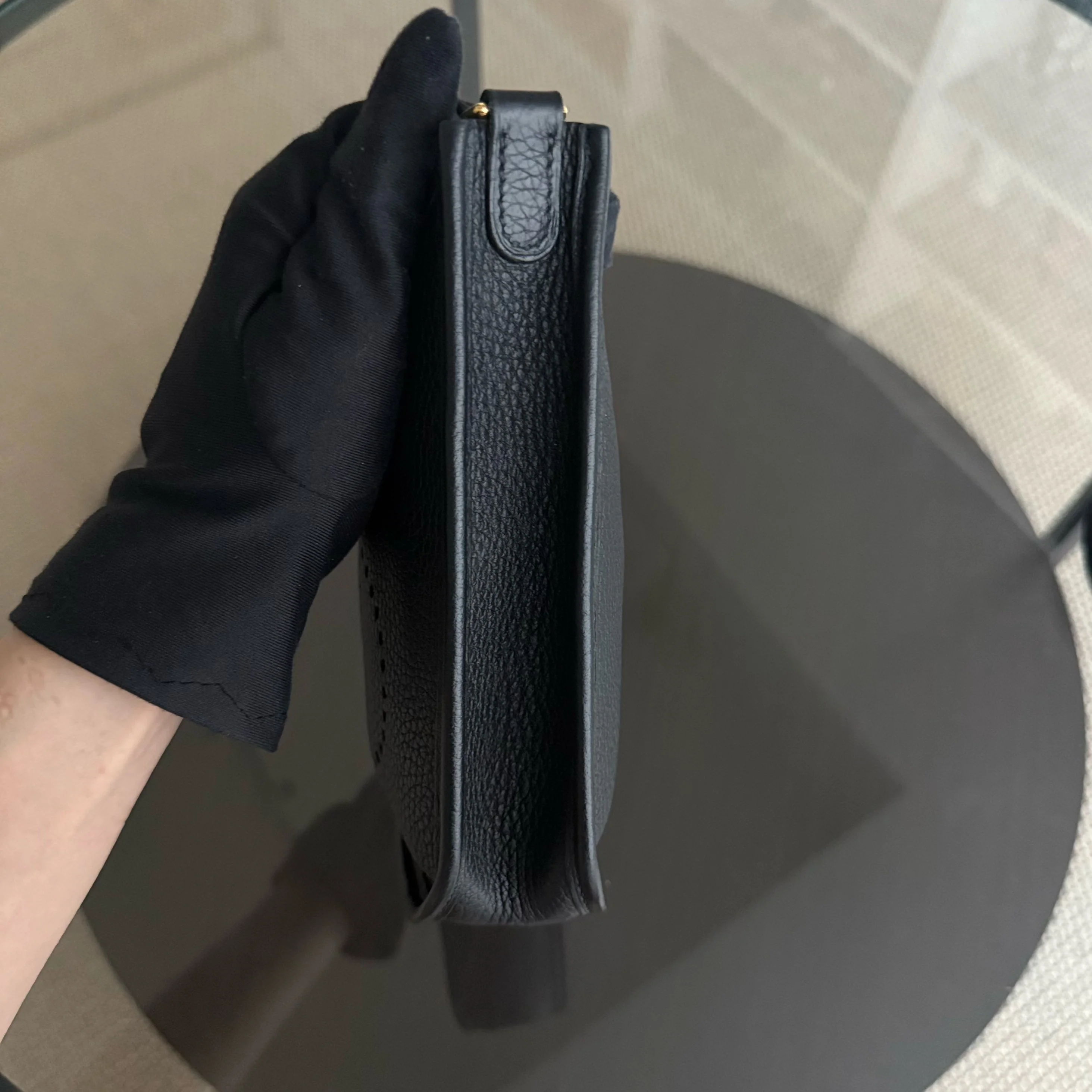 Hermes Evelyn Mini - Clemence Y Stamp Black Gold Hardware