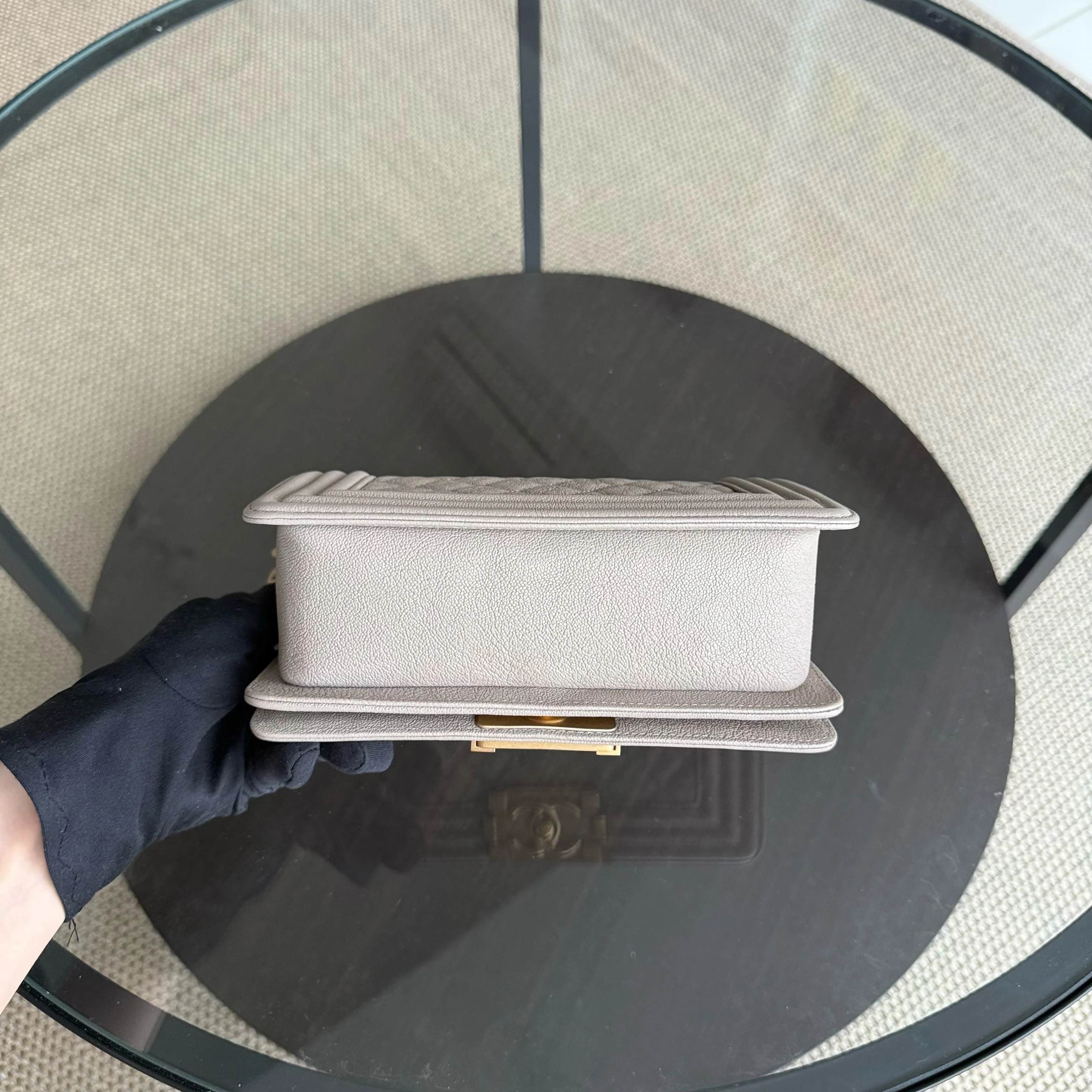 Chanel Boy Small - Caviar 20CM Quilted Grained Calfskin Grey Gray Gold Hardware Series 27