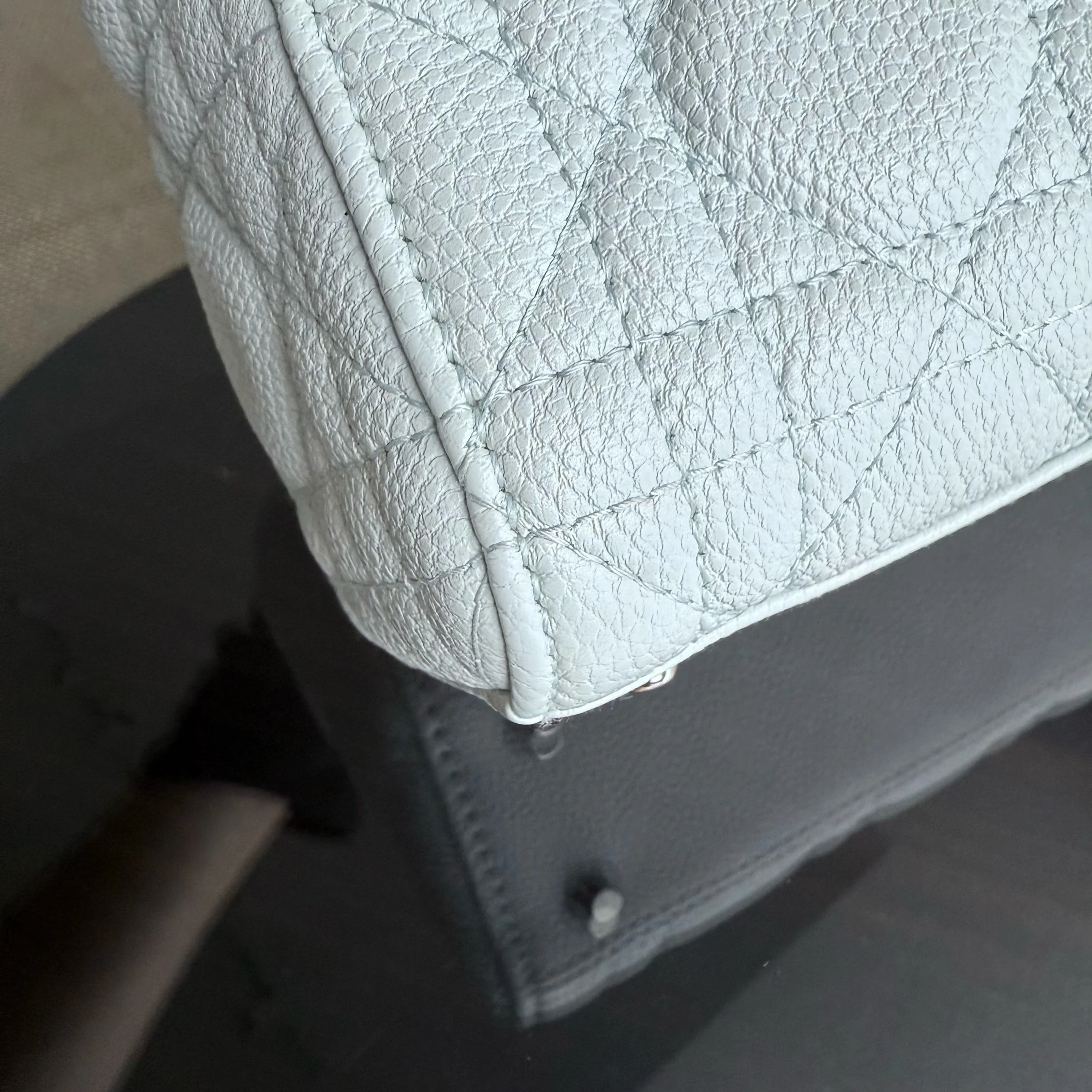 Dior Lady Mini - Grained Calfskin Cannage Glacier White Silver Hardware