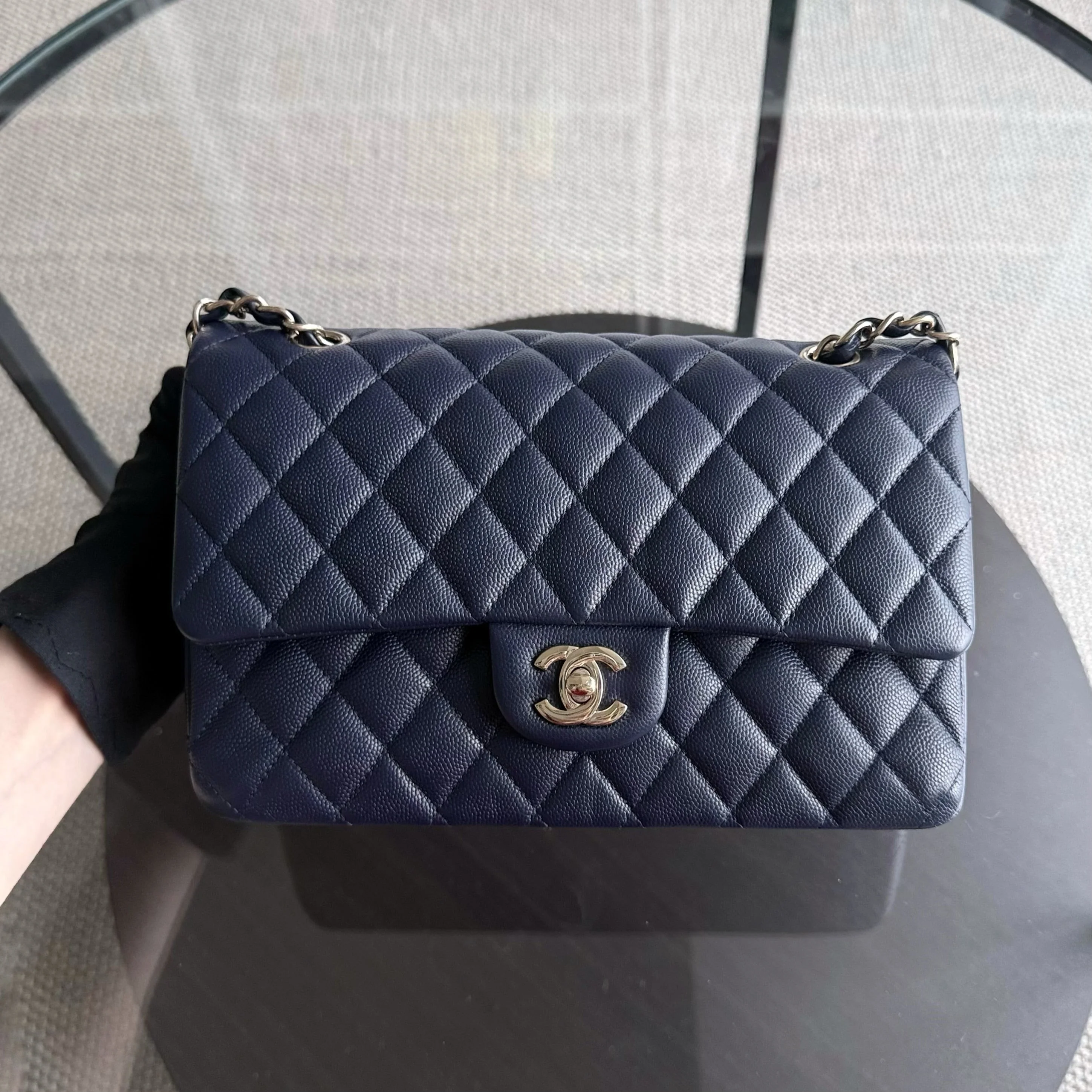 Chanel Classic Flap Medium - Caviar 25CM Quilted Dark Midnight Blue Gold Hardware Series 31