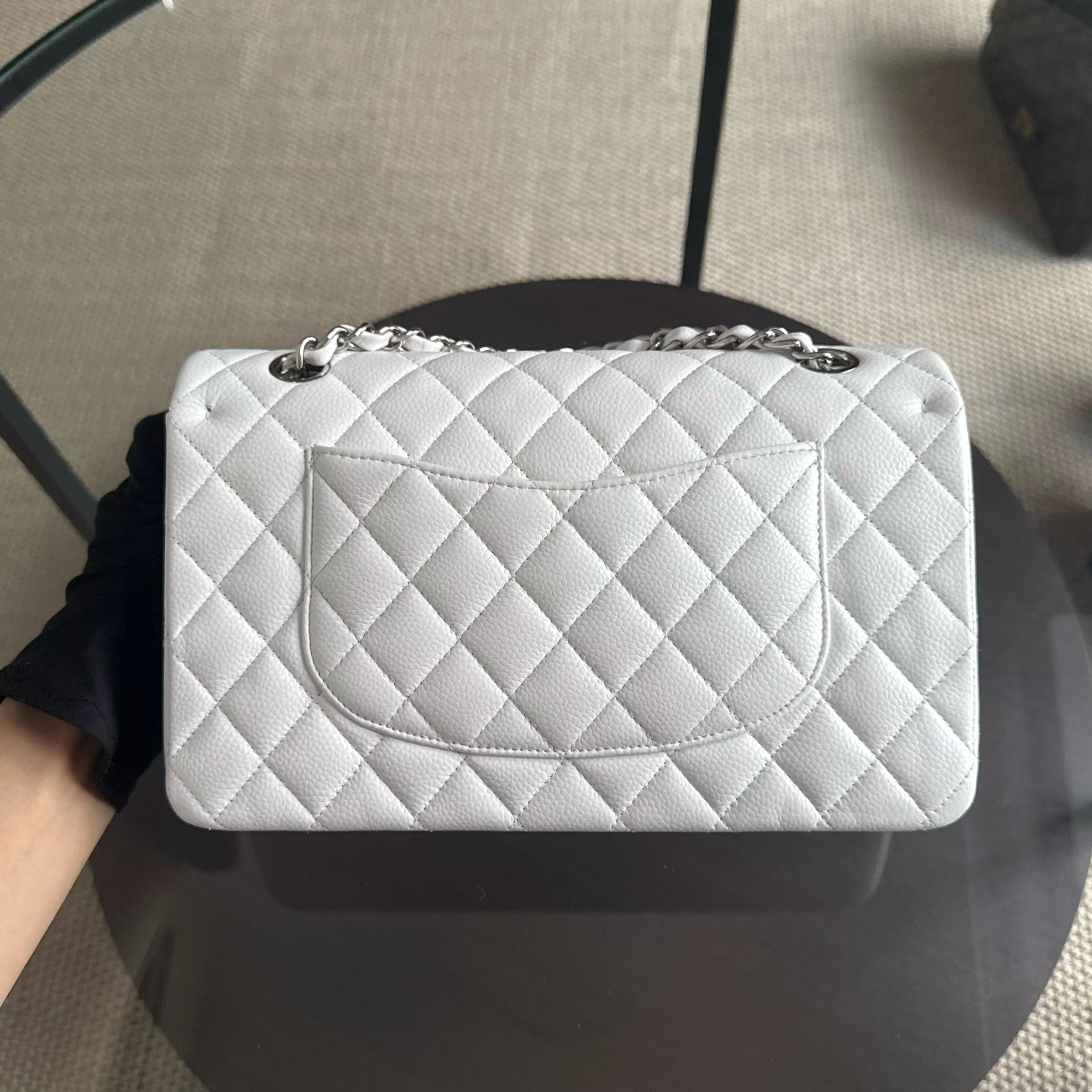 Chanel Classic Flap Medium - Caviar Quilted White Silver Hardware Series 18