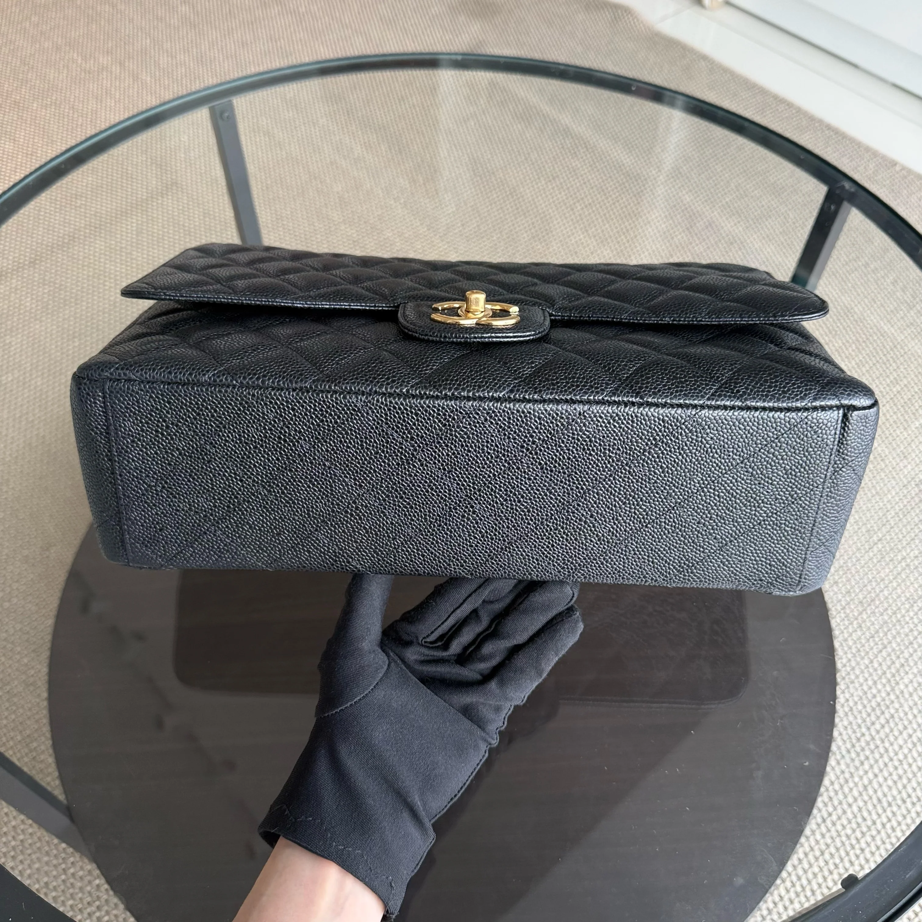 Chanel Classic Flap Maxi - Caviar Double Flap 33CM Quilted Black Gold Hardware Series 15