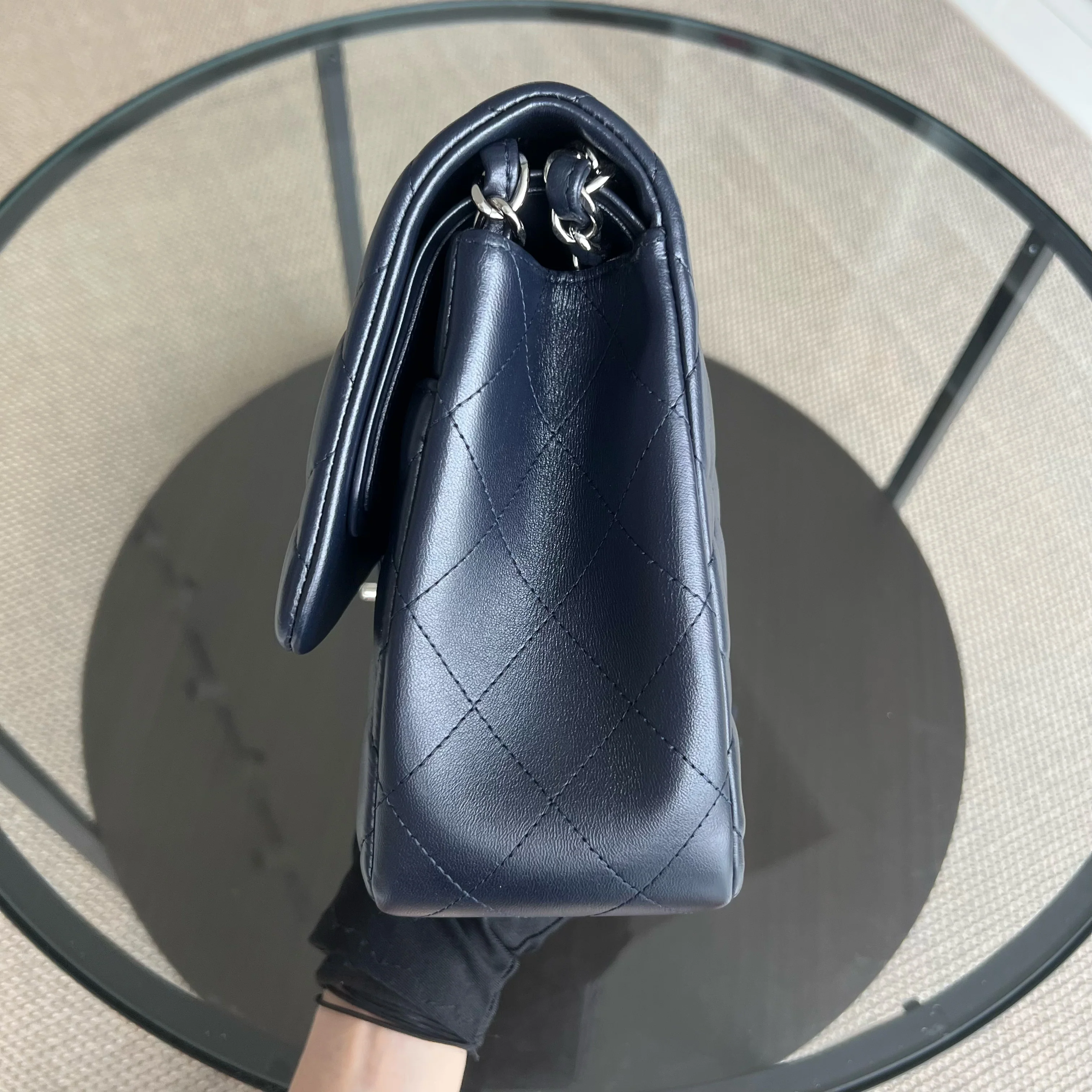 Chanel Classic Flap Jumbo - Double Flap Lambskin 30CM Quilted Dark Navy Blue Silver Hardware Series 23