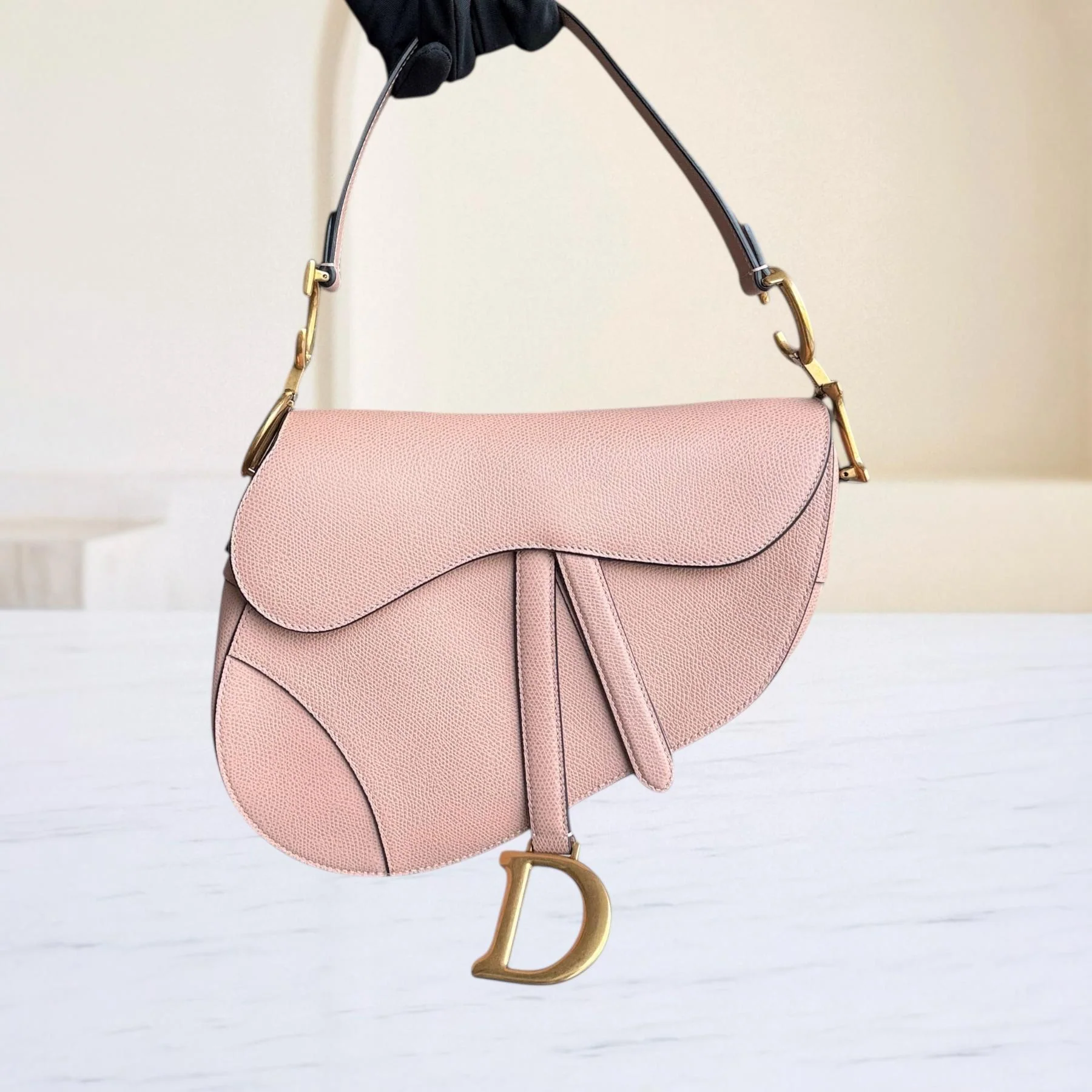 Dior Saddle Medium - Grained Calfskin Nude Pink Blush Gold Hardware