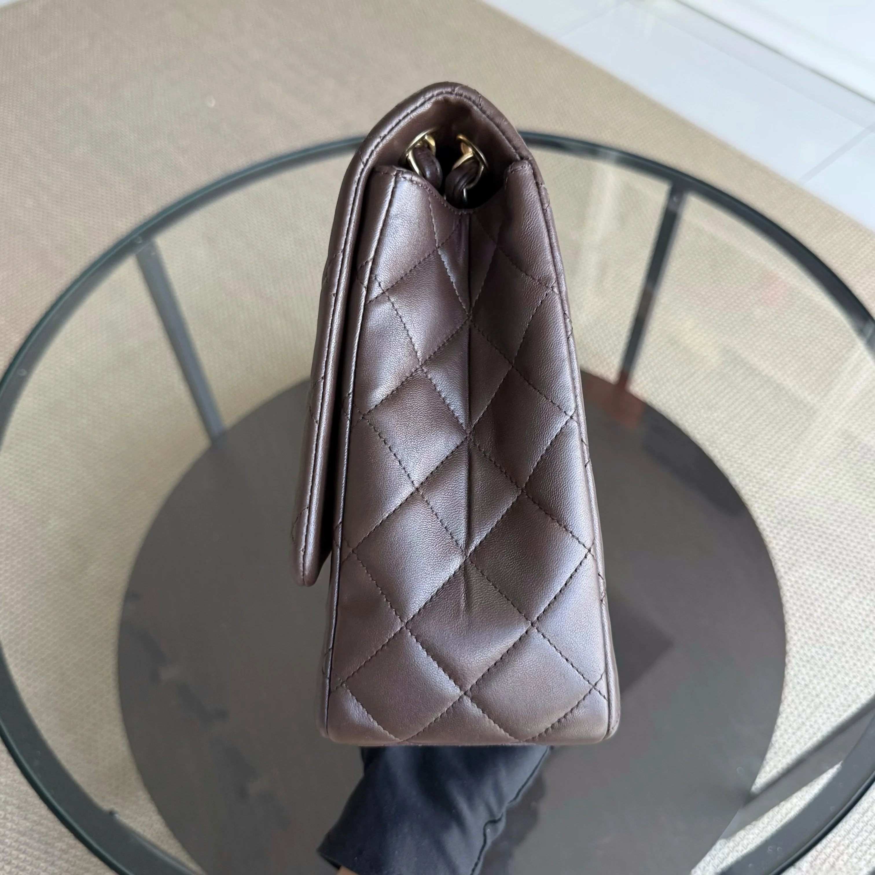 Chanel Classic Flap Maxi - Quilted Lambskin Single Flap Brown Gold Hardware Series 14