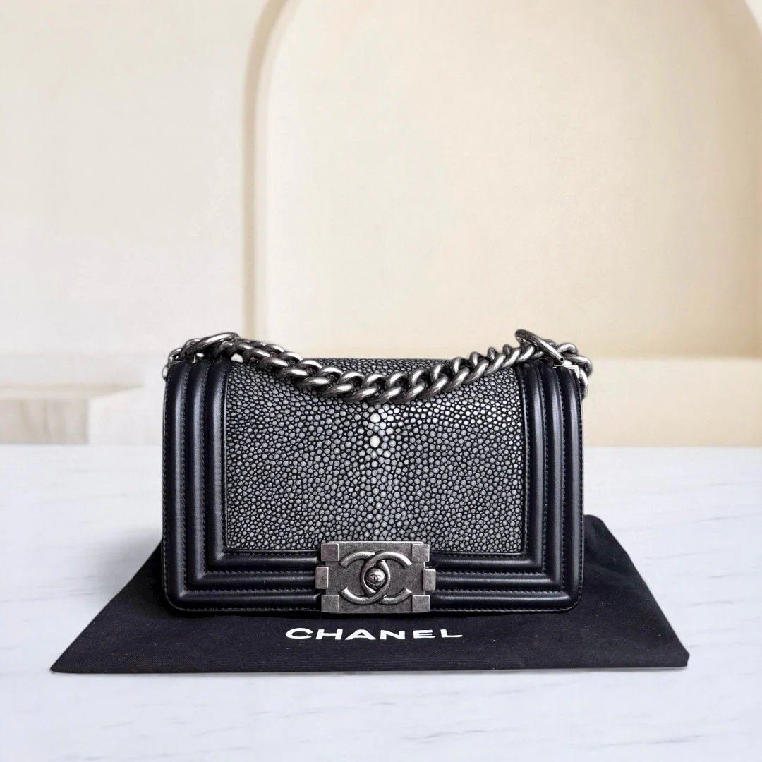 Chanel Boy Small - Small Galuchat Stingray Black Ruthenium Silver Hardware Series 18