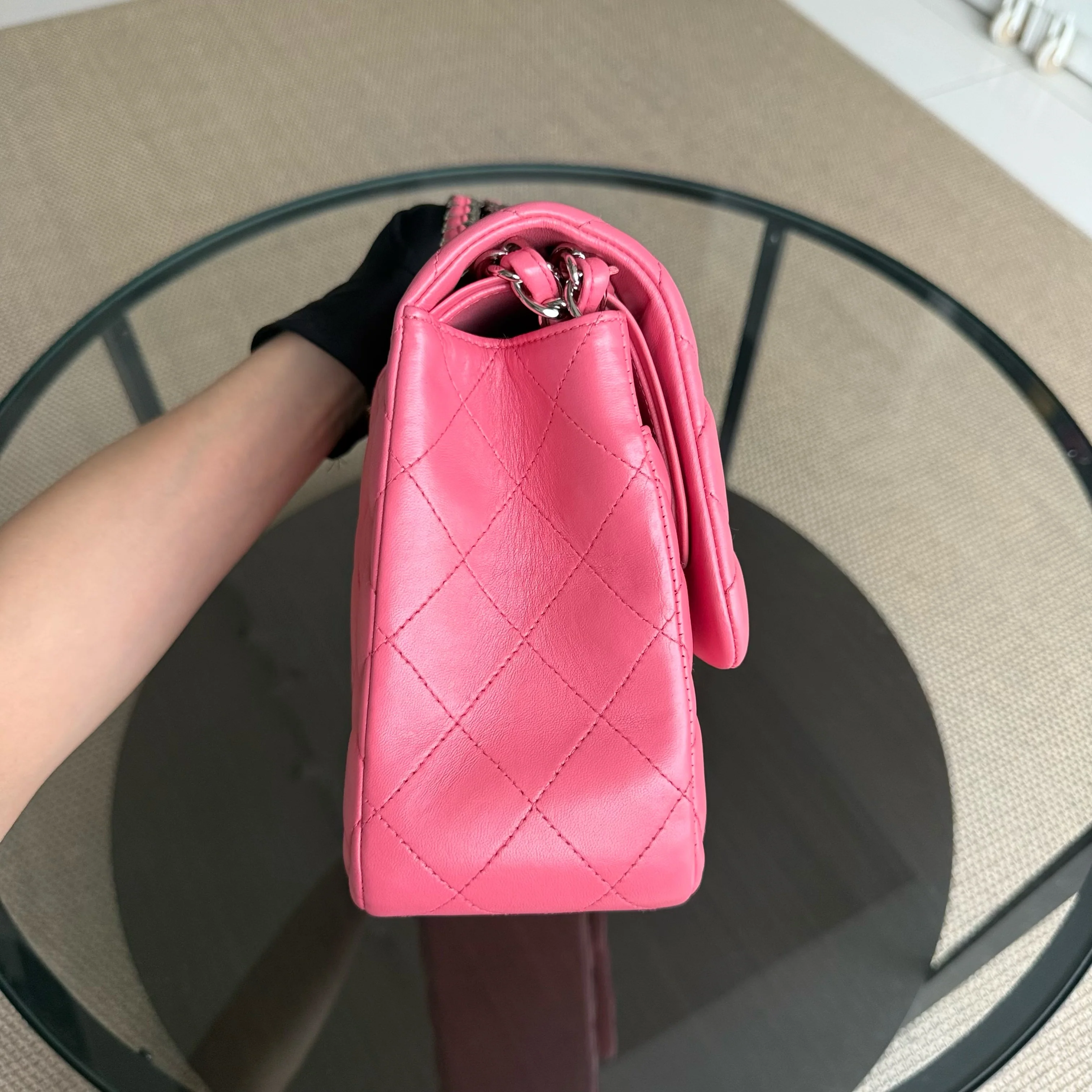 Chanel Classic Flap Jumbo - Double Flap 30CM Quilted Lambskin Pink Silver Hardware Series 16