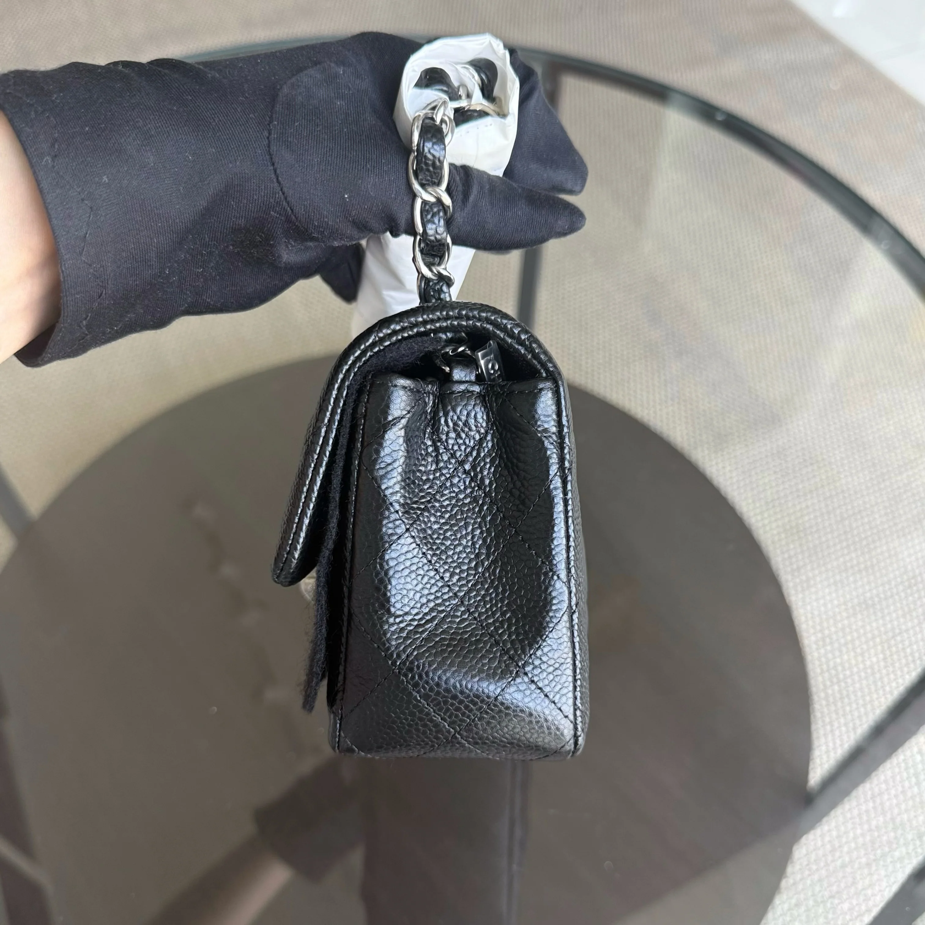 Chanel Caviar Mini Rectangle Classic Flap - 20CM Quilted Black Silver Hardware Series 20