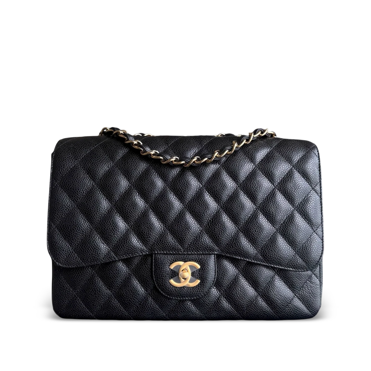 Chanel Classic Flap Jumbo - Caviar 30CM Single Flap Quilted Black Gold Hardware Series 13