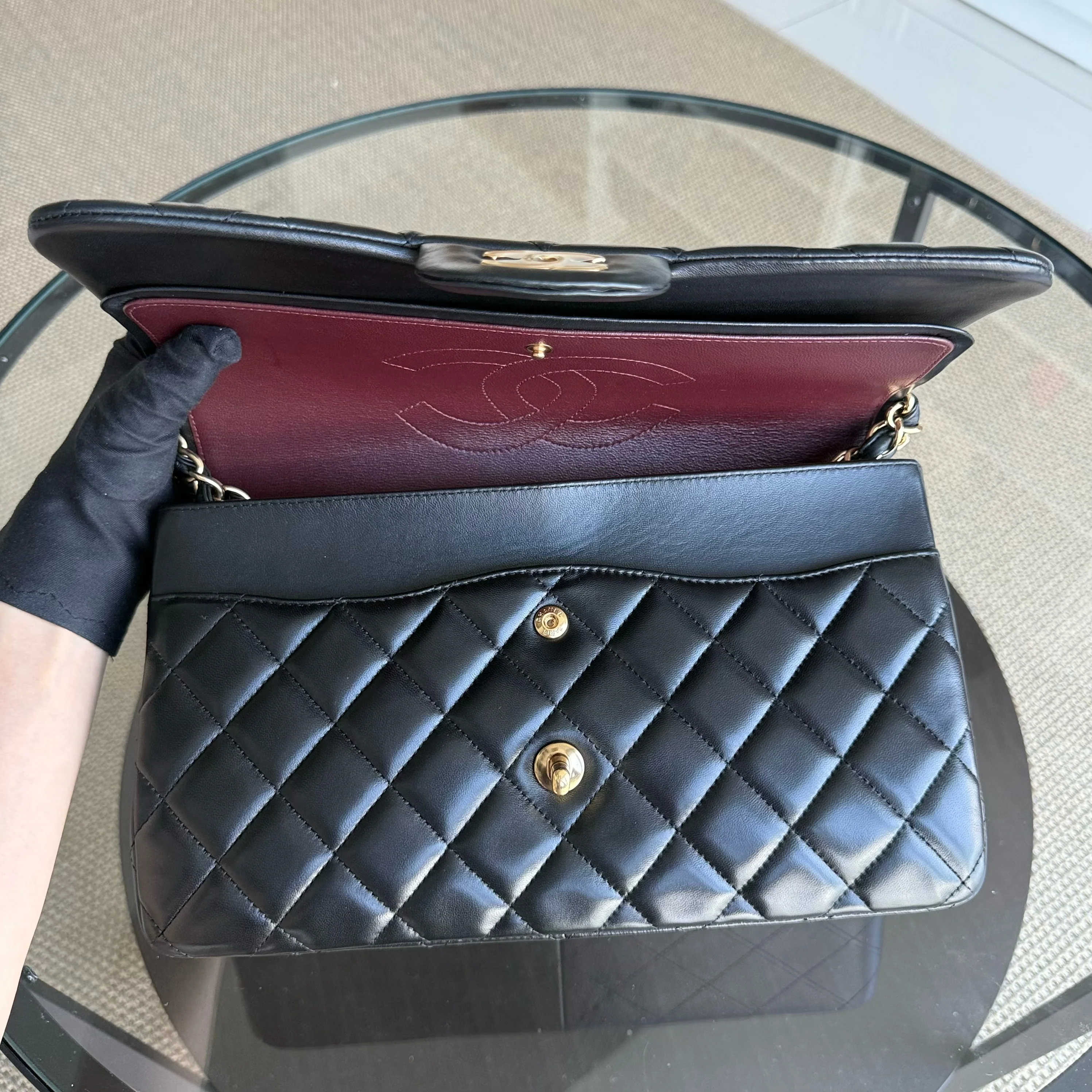 Chanel Classic Flap Jumbo - Double Flap 30CM Lambskin Quilted Black Gold Hardware Series 17