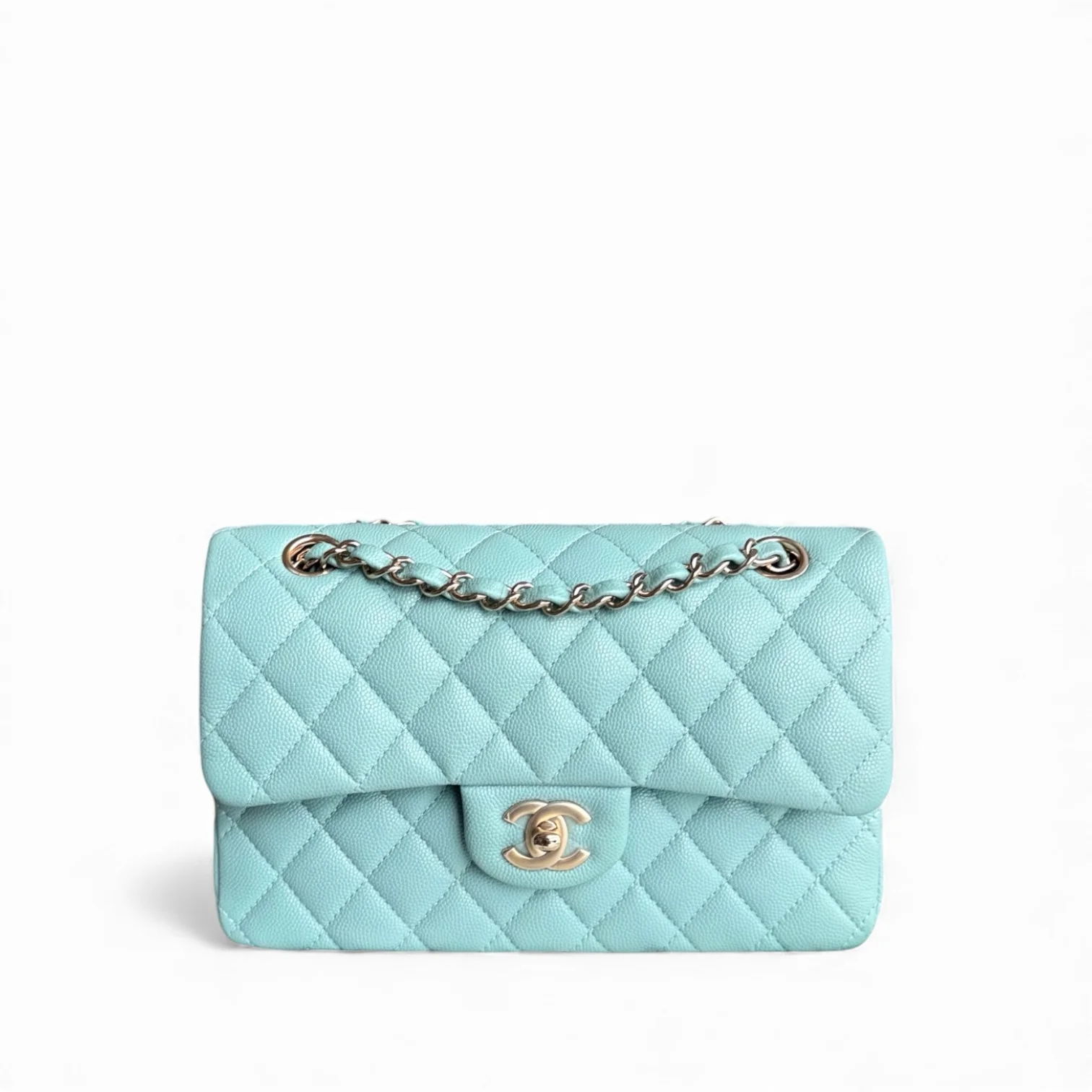 Chanel Classic Flap Small - Caviar 23CM Quilted Tiffany Blue Gold Hardware Series 29