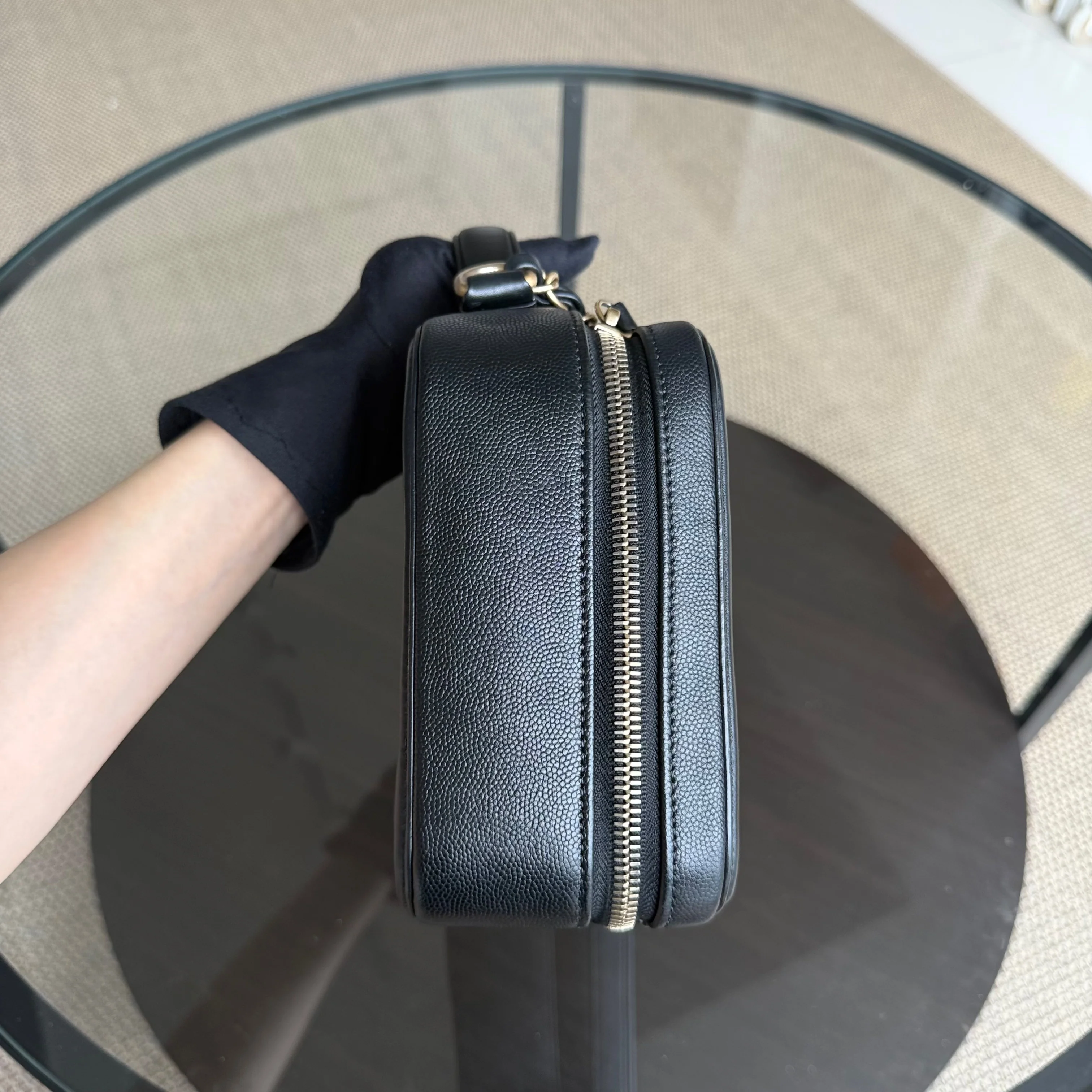 Chanel Filigree Vanity Case Medium - Caviar Quilted Grained Calfskin Black Gold Hardware Series 25