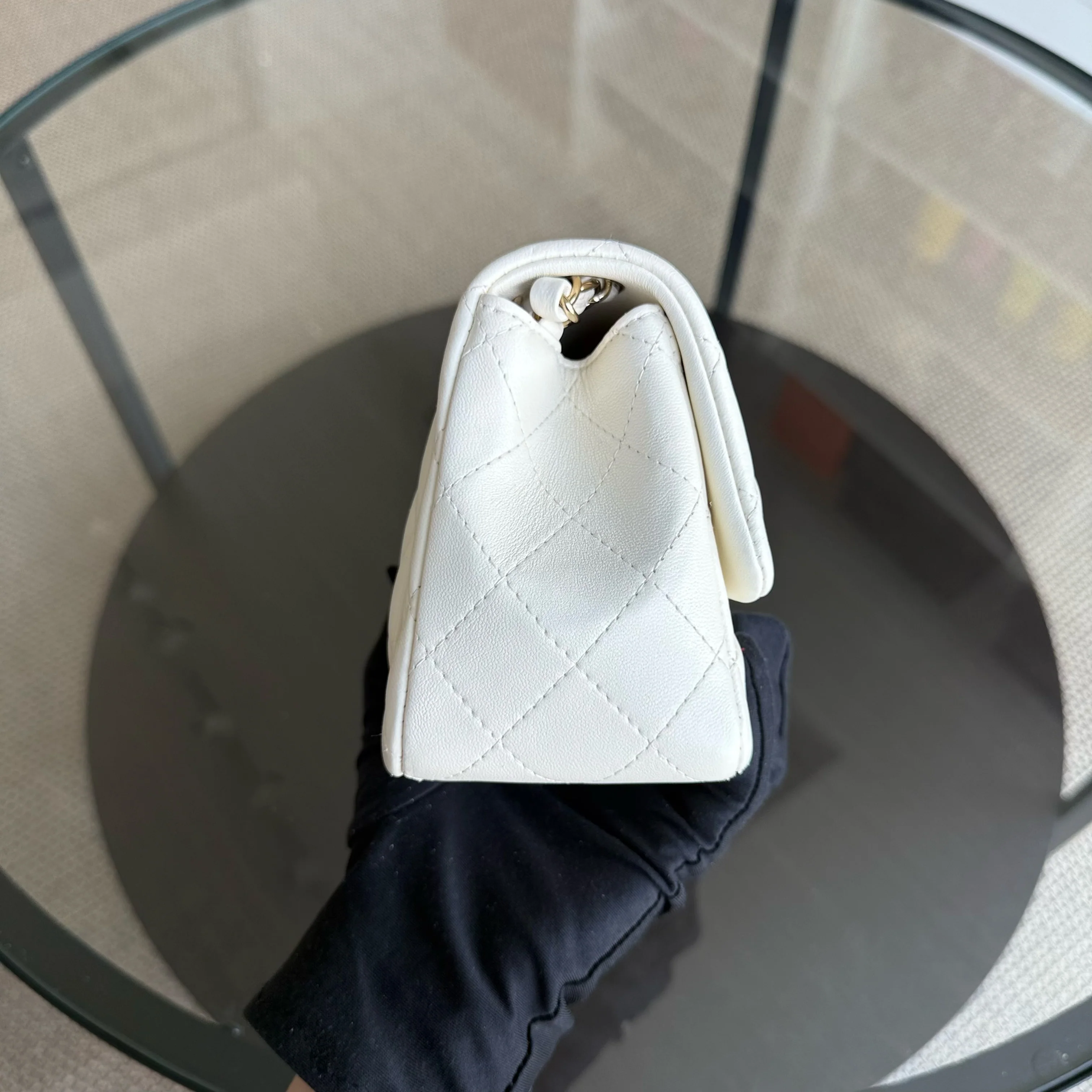 Chanel Classic Flap Mini Square - 17CM Quilted Lambskin White Gold Hardware Microchip