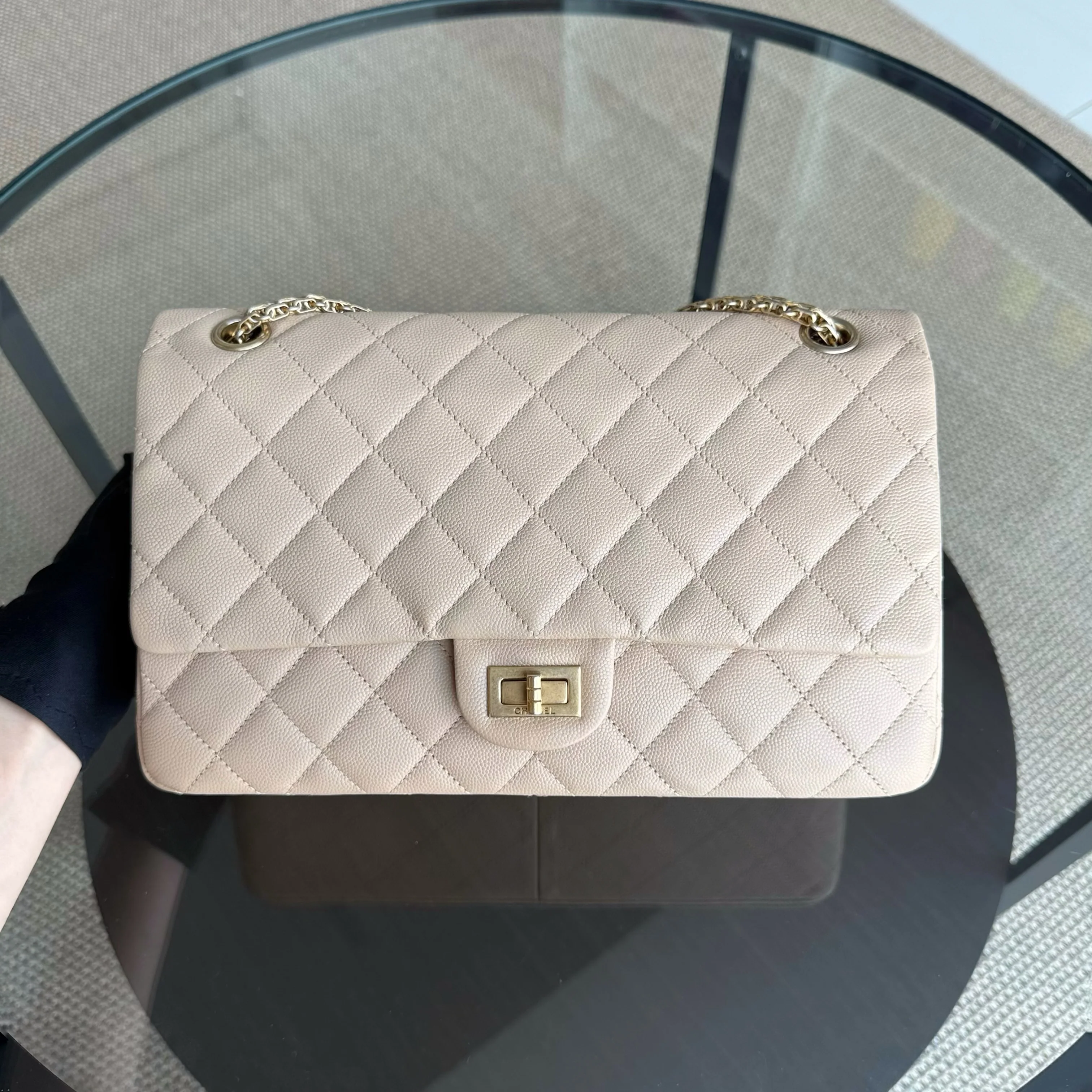Chanel 2.55 Reissue 226 - Caviar Quilted Grained Calfskin Beige Gold Hardware Series 23