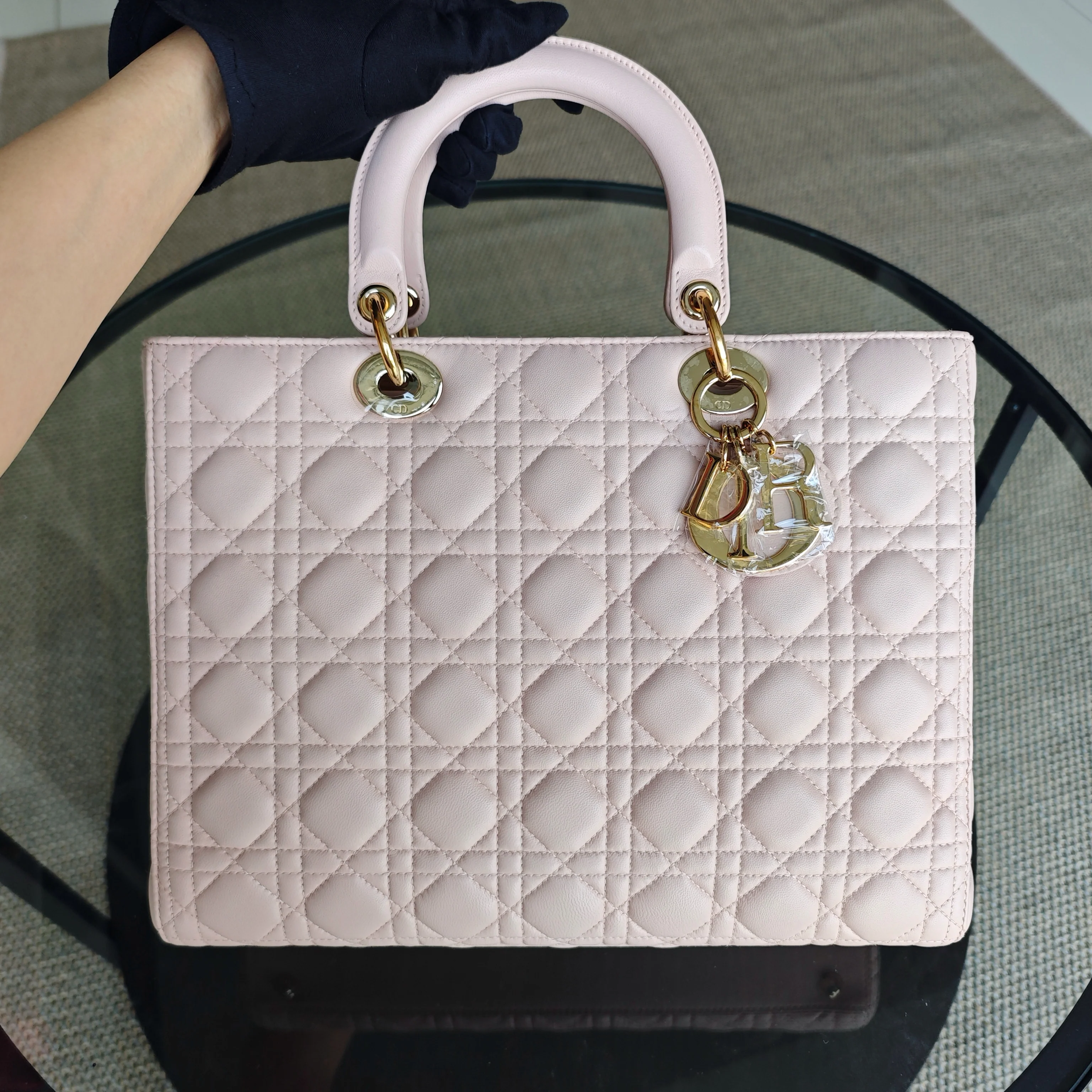 Dior Lady Large - Cannage Lambskin Light Pink Gold Hardware