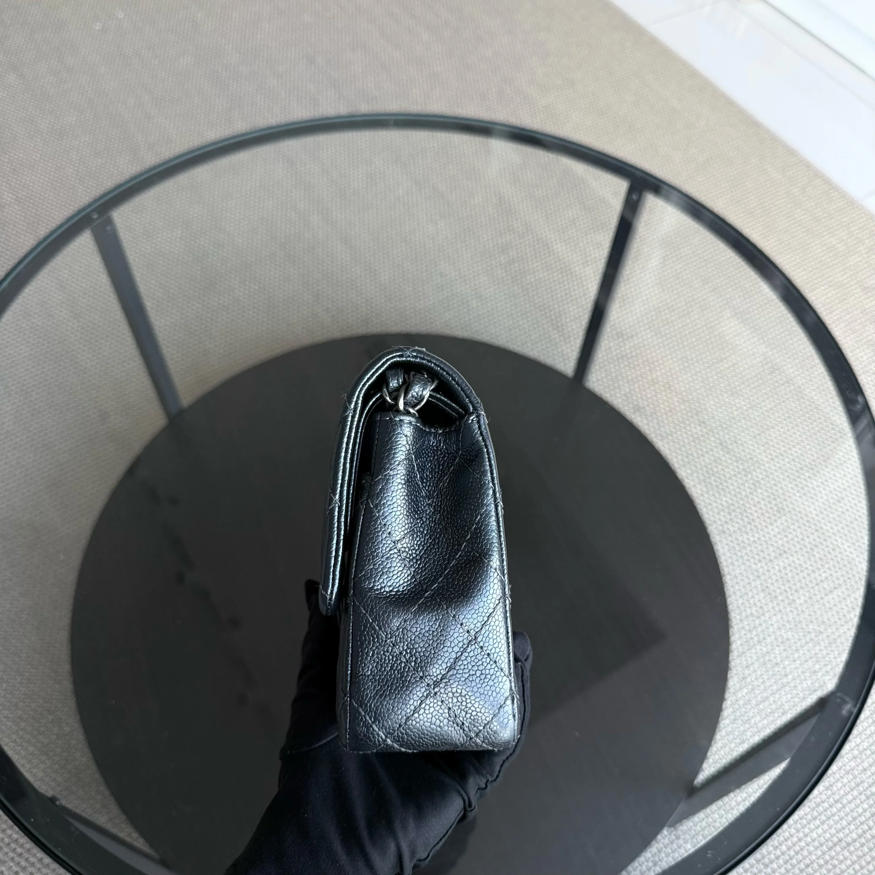 Chanel Classic Flap Medium - Caviar 25CM Quilted Grained Calfskin Dark Gray Silver Hardware Series 20