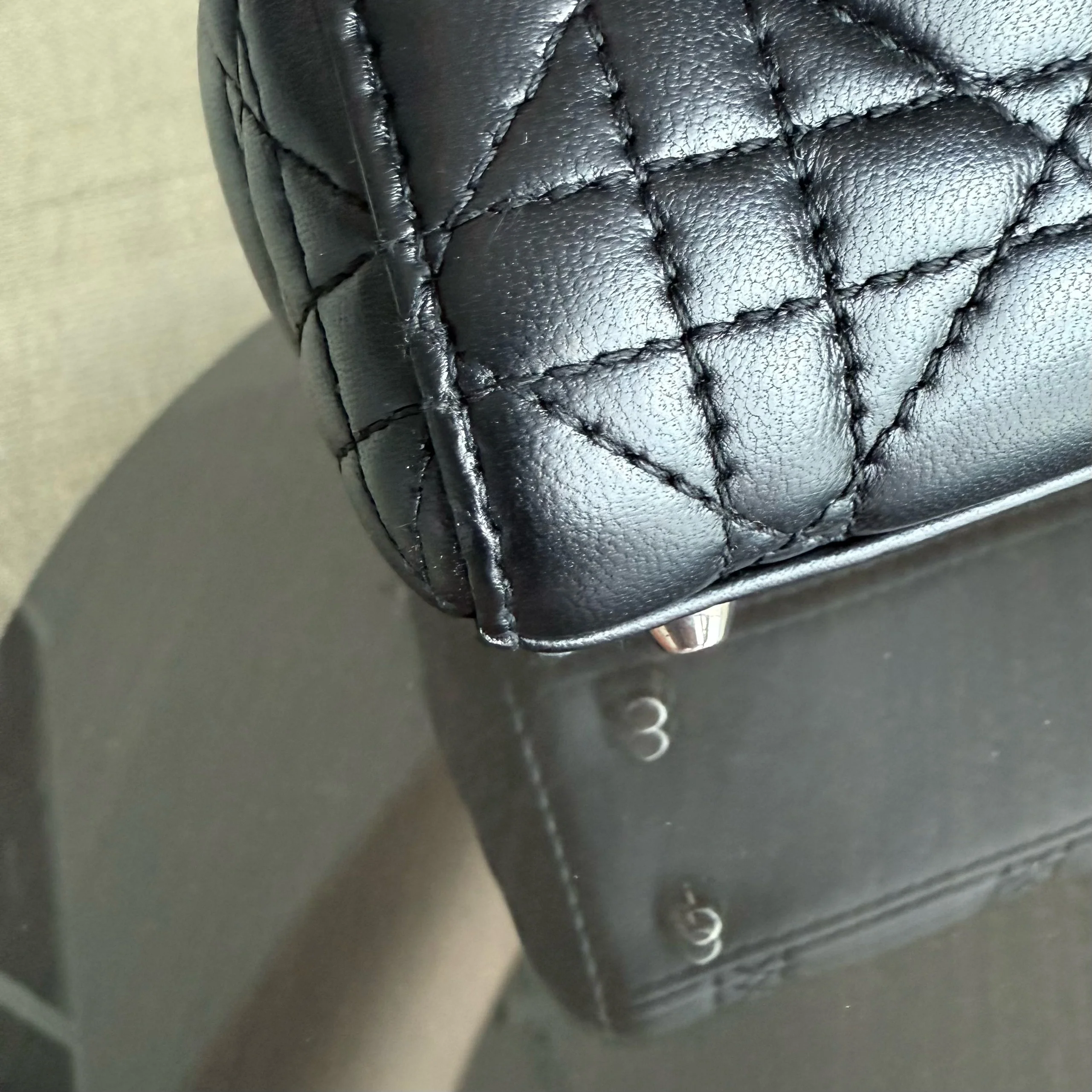 Dior Lady Mini - Cannage Lambskin Black Silver Hardware Chain Strap