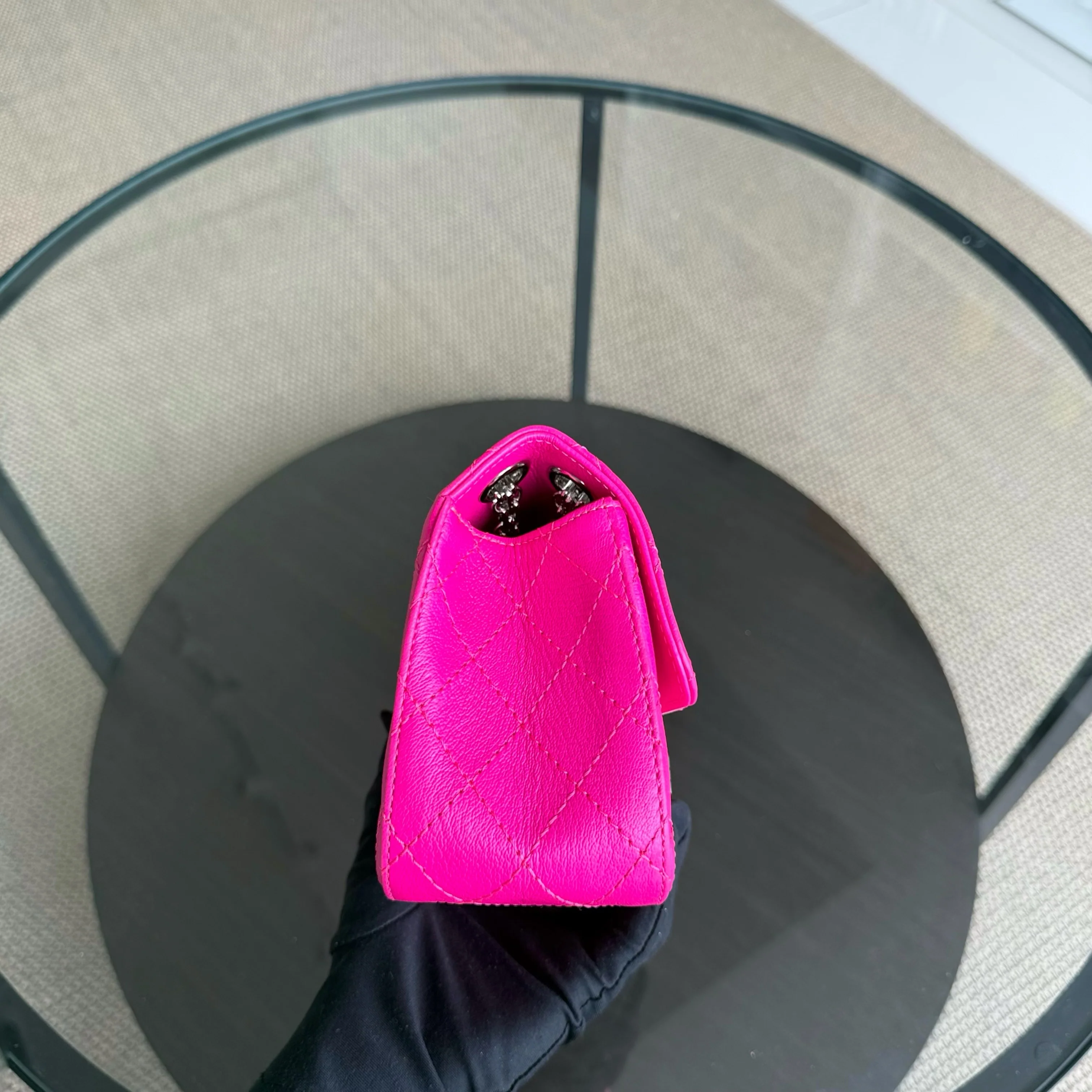 Chanel 2.55 Reissue Mini - 20CM Quilted Grained Calfskin Pink Silver Hardware Series 28