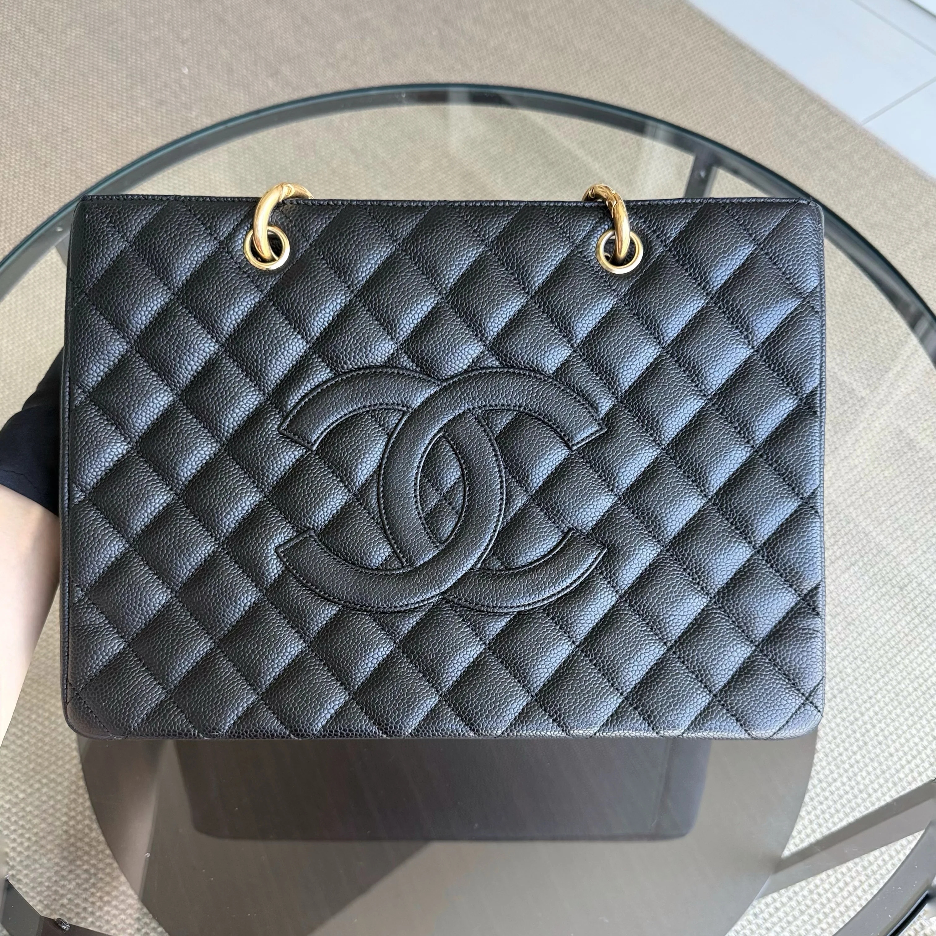 Chanel GST Grand Shopping Tote - Caviar Quilted Grained Calfskin Black Gold Hardware Series 13