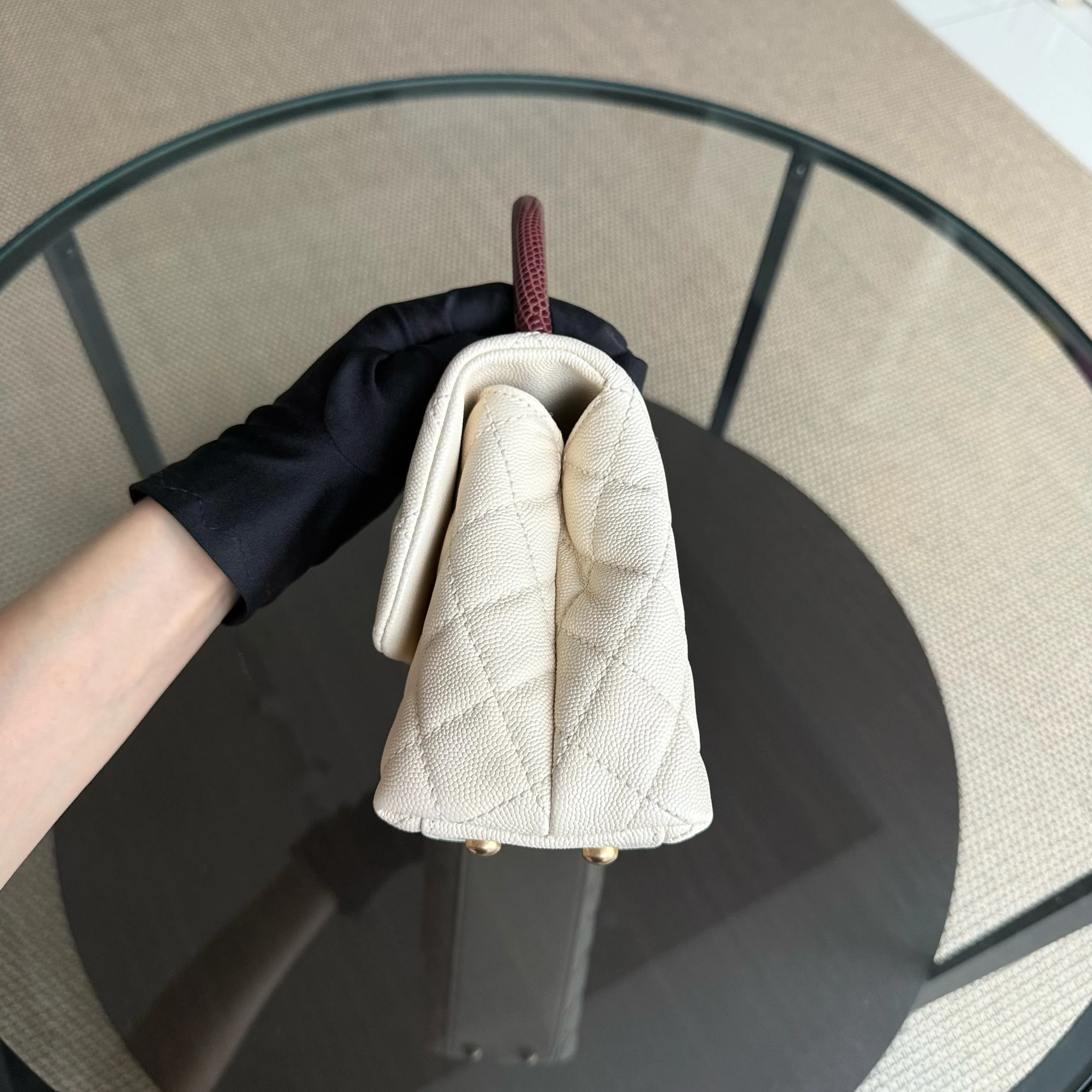 Chanel Coco Handle Small - Caviar Quilted Lizard Handle White Gold Hardward 24