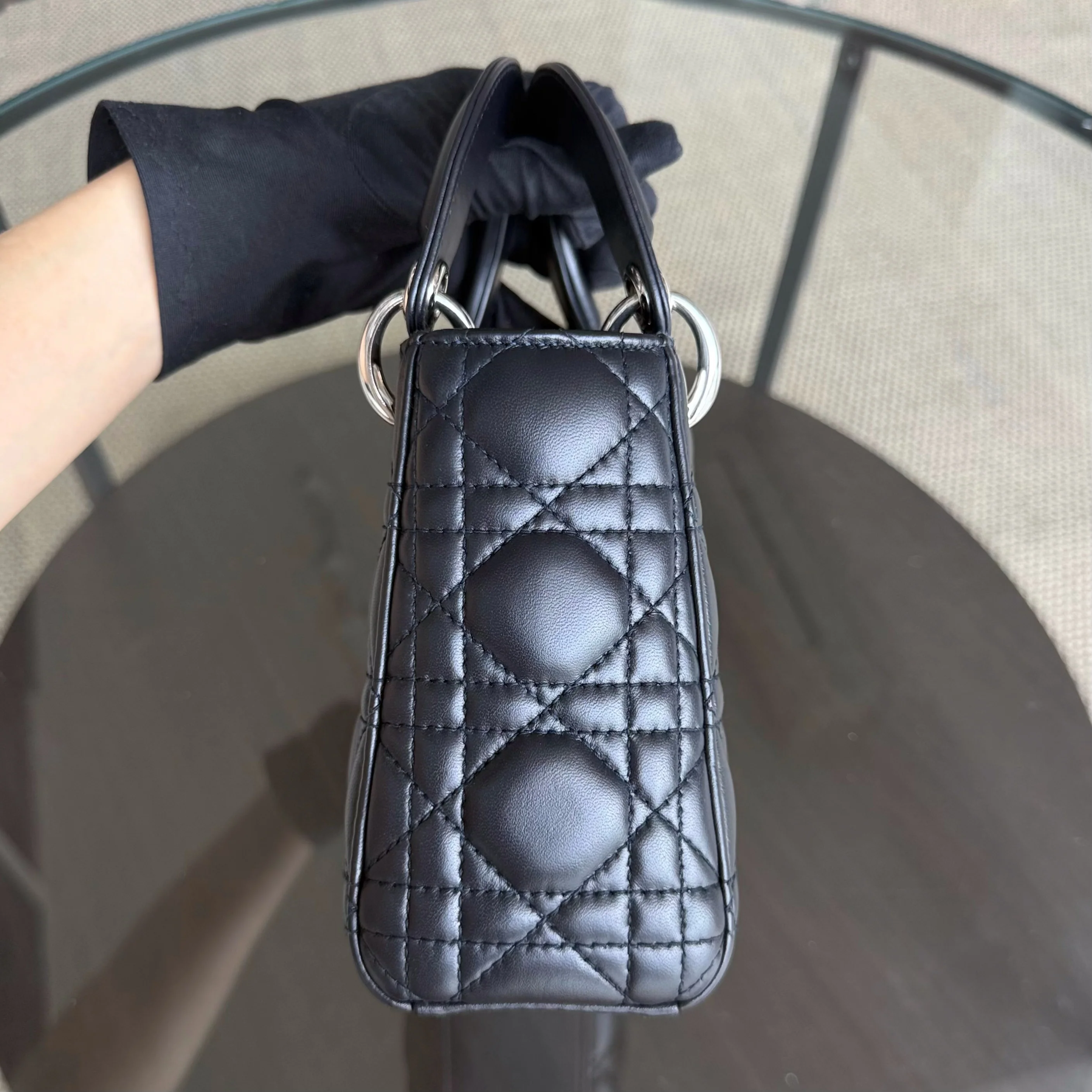 Dior Lady Mini - Cannage Lambskin Midnight Blue Silver Hardware Chain Strap