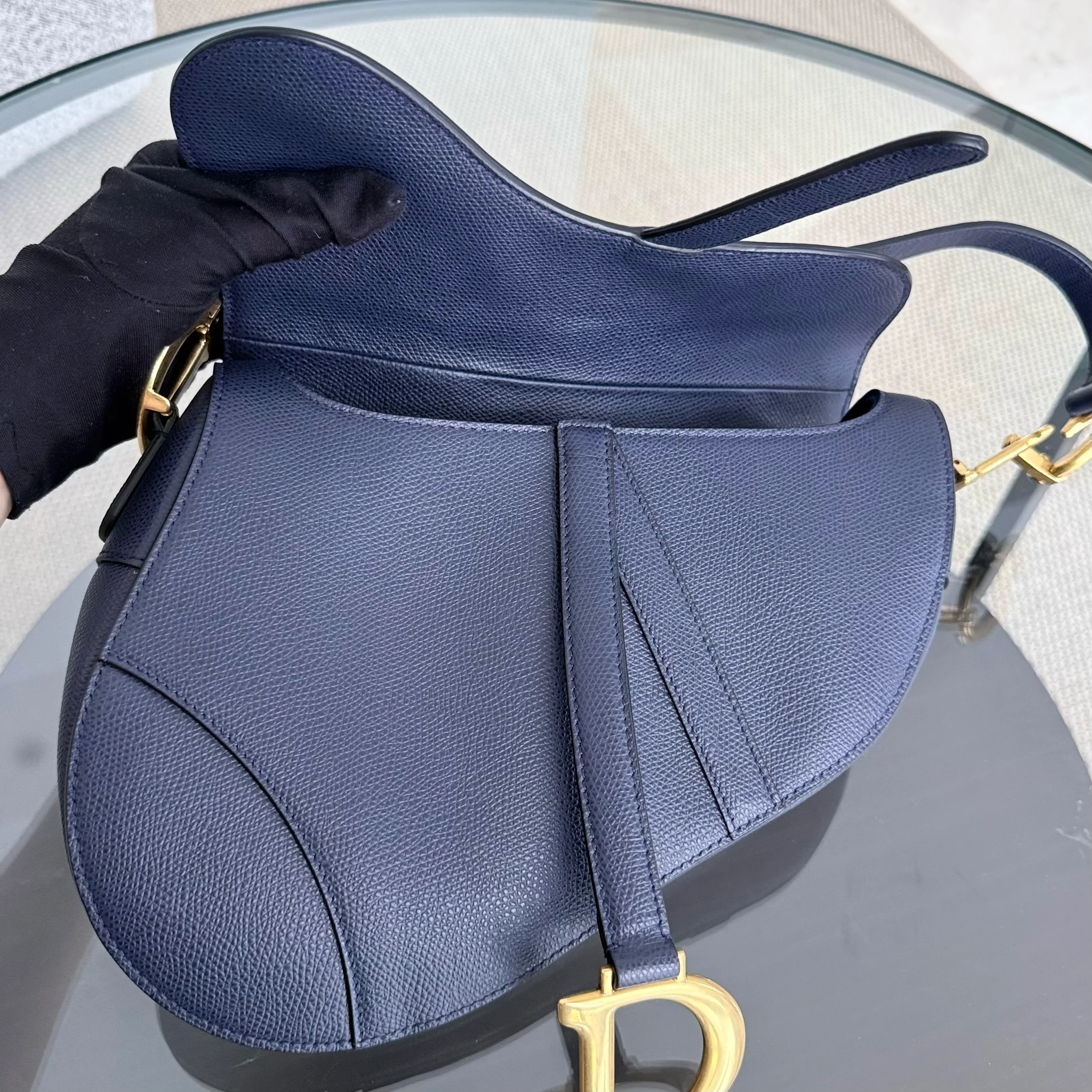 Dior Saddle Medium - Caviar Dark Blue Gold Hardware