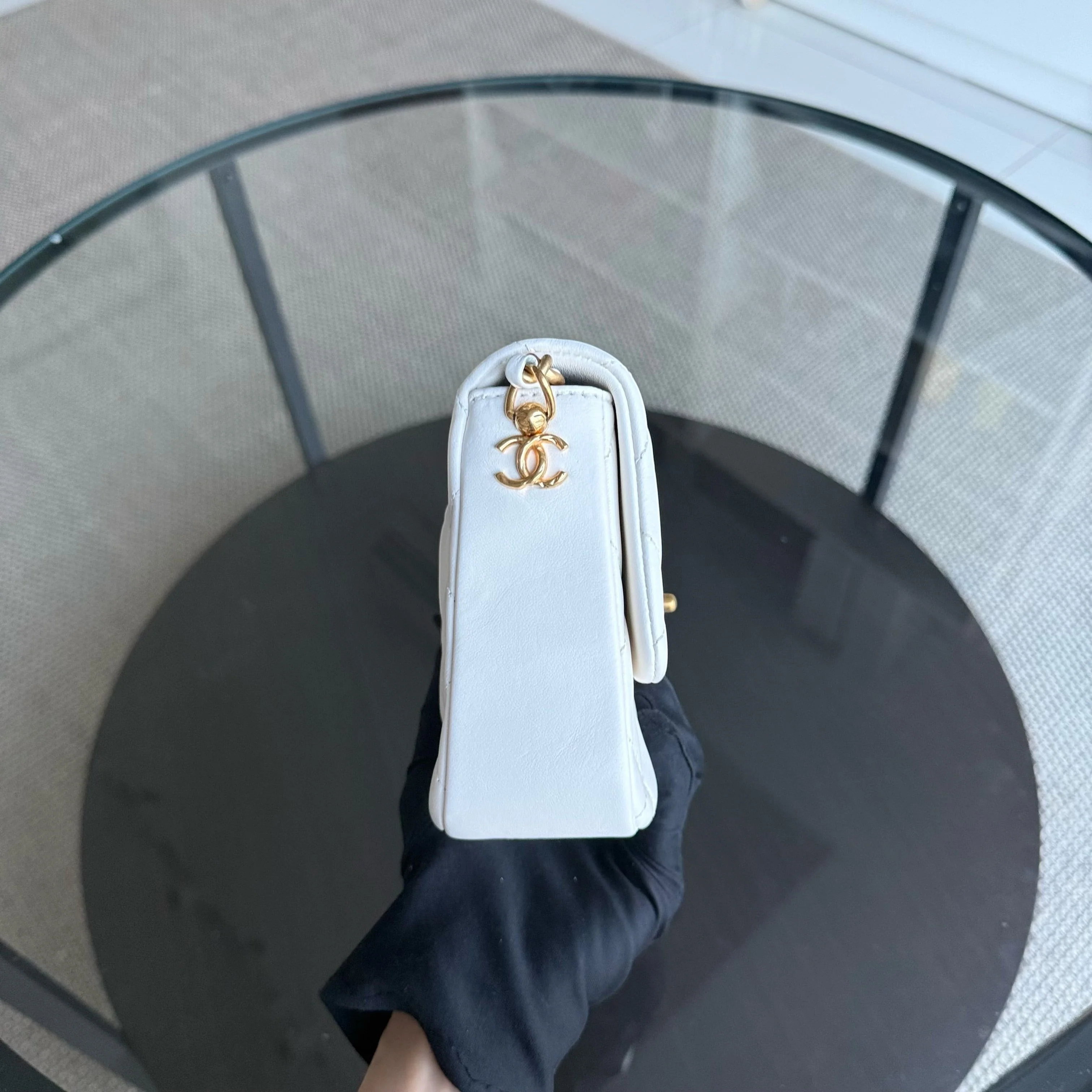 Chanel Classic Flap Mini Square - 17CM Quilted Lambskin White Gold Hardware Microchip