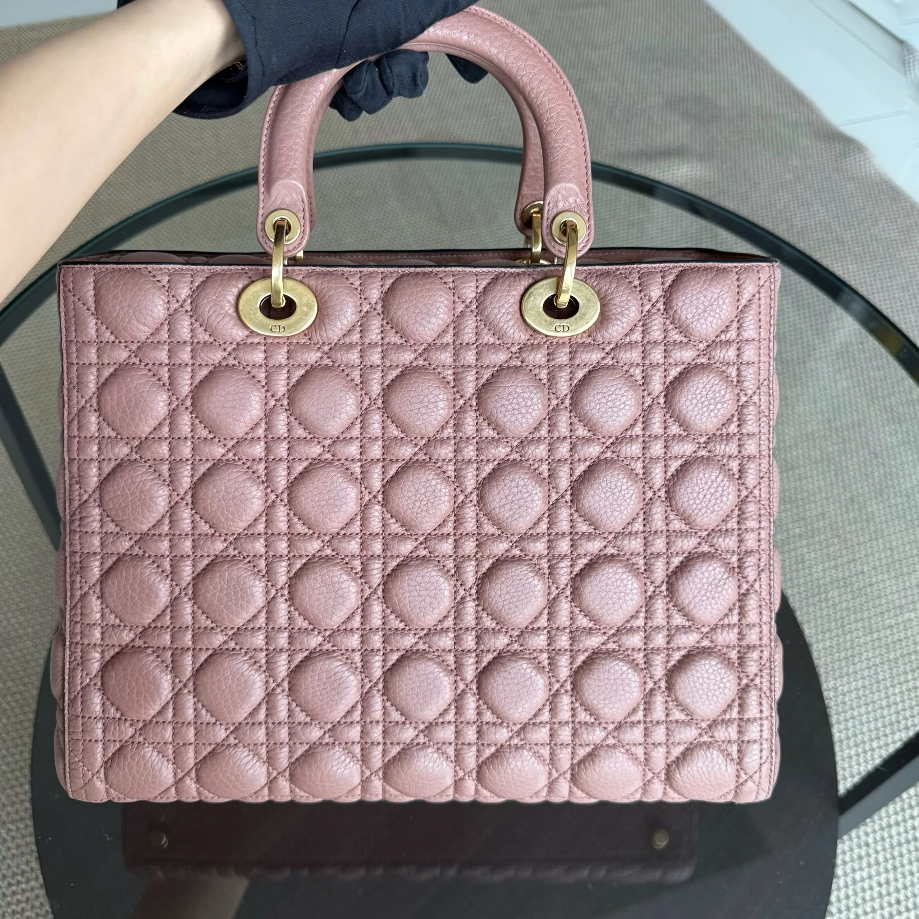 DIor Lady Large - Cannage Grained Calfskin Blush Gold Hardware NO STRAP