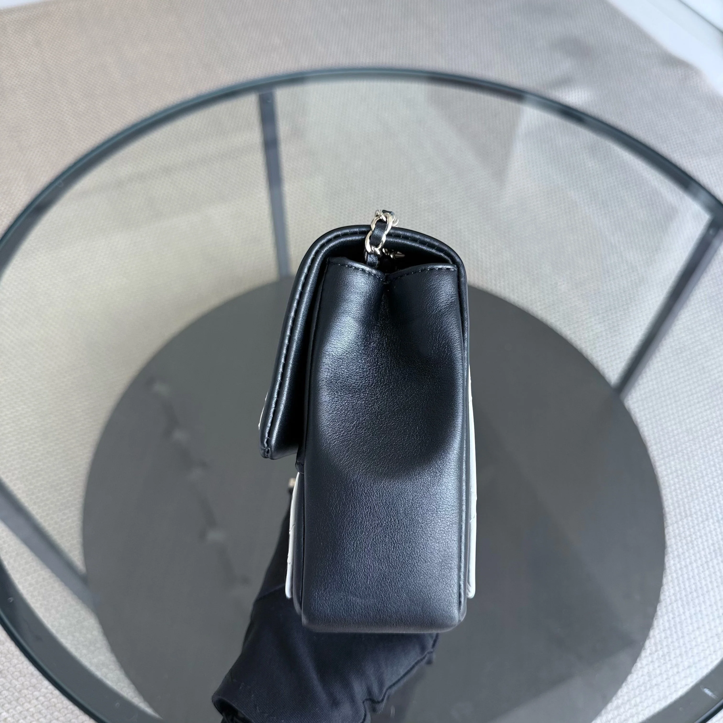 Chanel Seasonal Flap - 25CM Quilted Lambskin Bi-Color White Black Gold Hardware