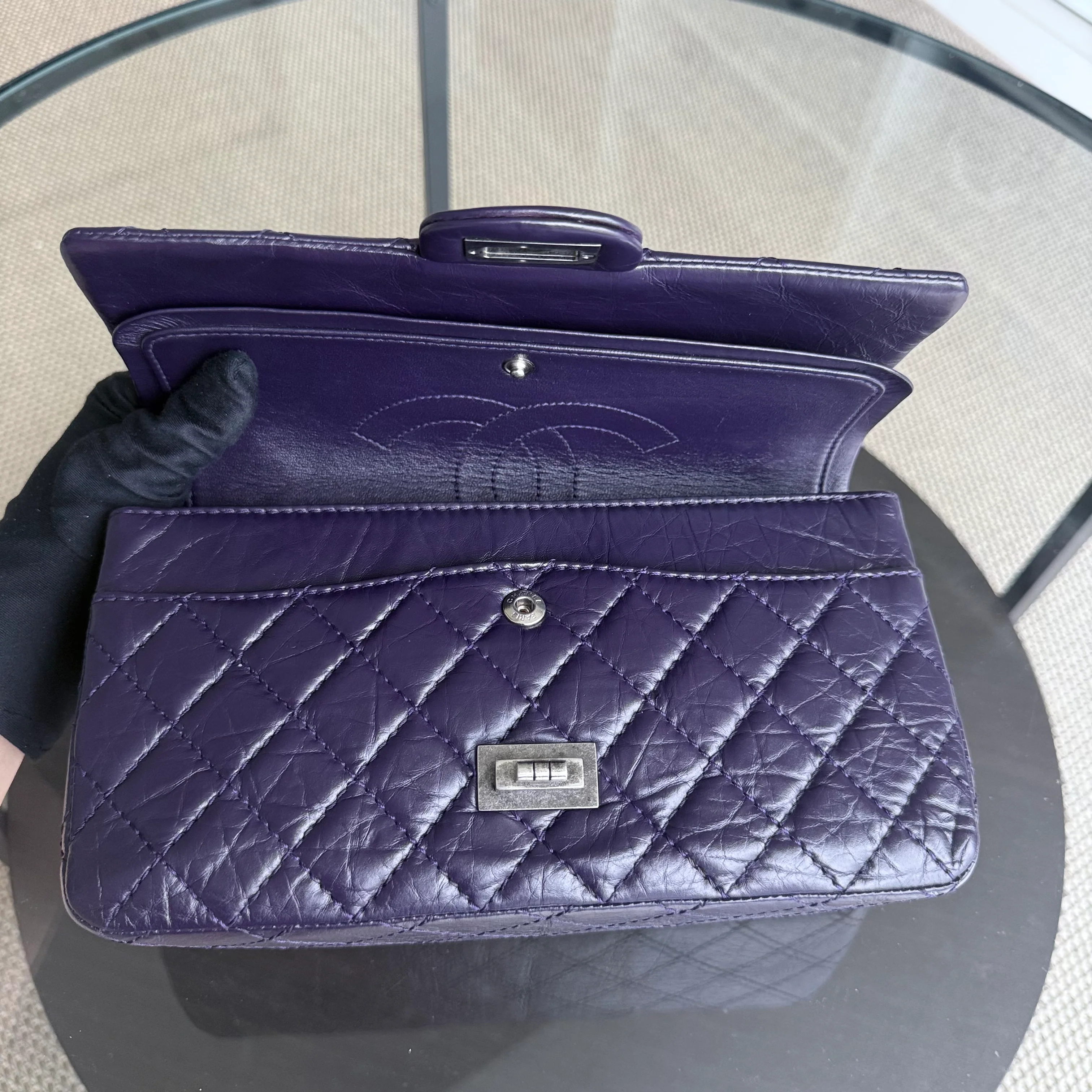 Chanel 2.55 Reissue 225 - Quilted Aged Calfskin Dark Violet Purple Aged Silver Hardware Series 17