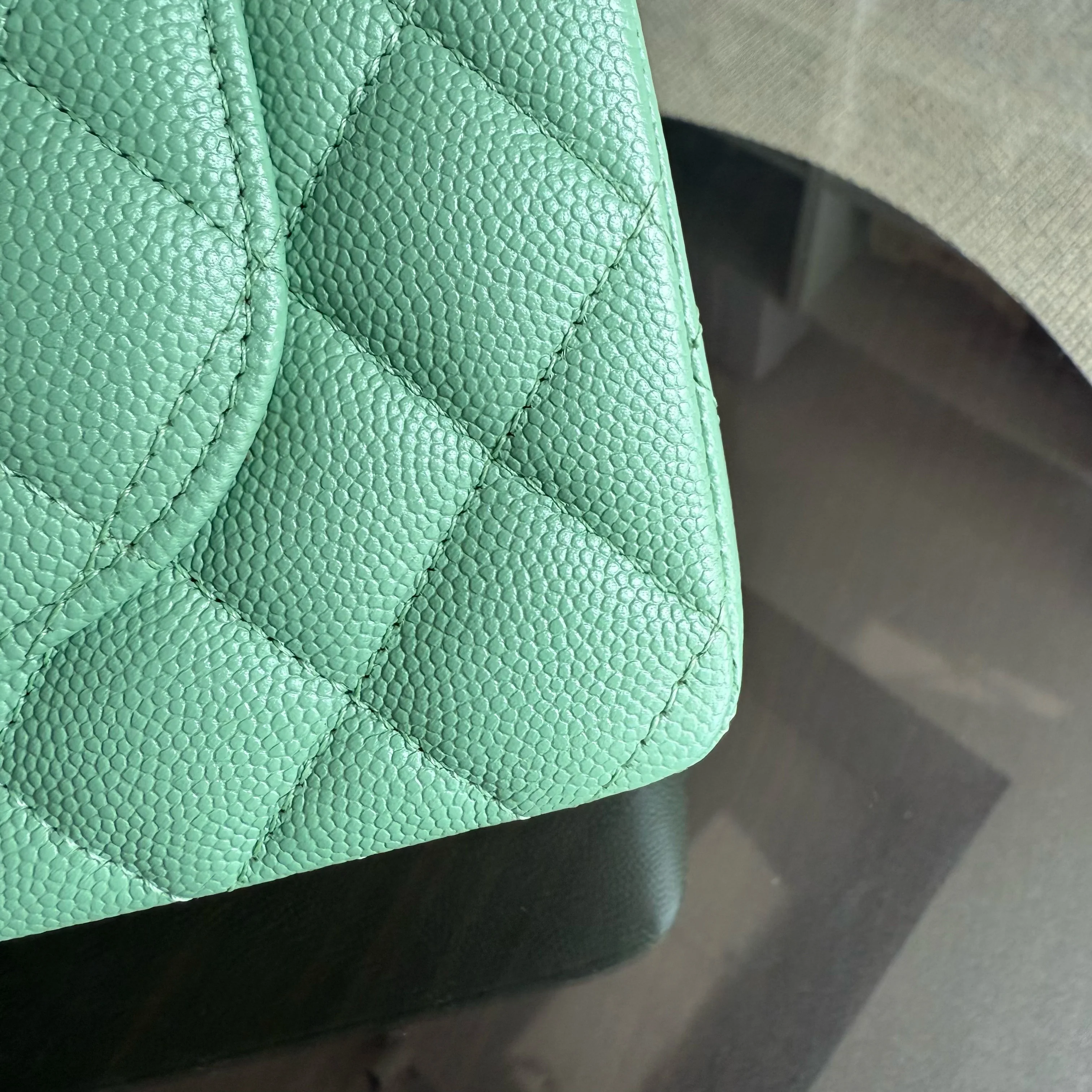 Chanel Classic Flap Small - Caviar 23CM Quilted Grained Calfskin Light Green Light Gold Hardware Microchip