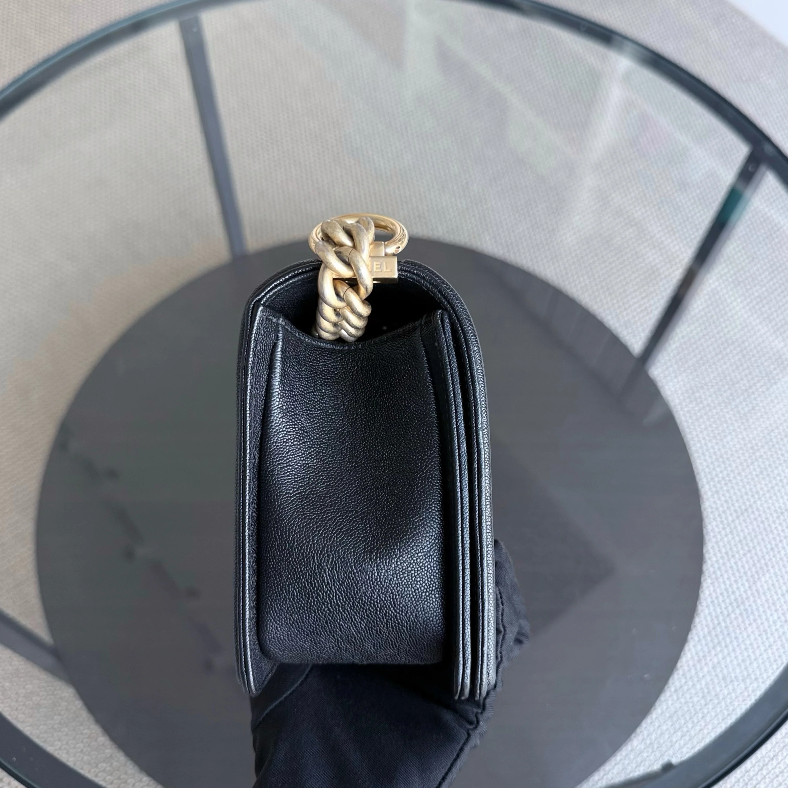 Chanel Boy Medium - Caviar 25CM Chevron Black Gold Hardware