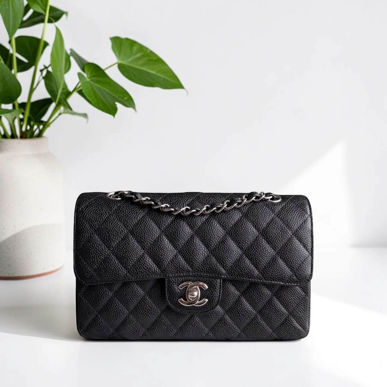 Chanel Classic Flap Small - Caviar 23CM Quilted Grained Calfskin Black Silver Hardware Series 12