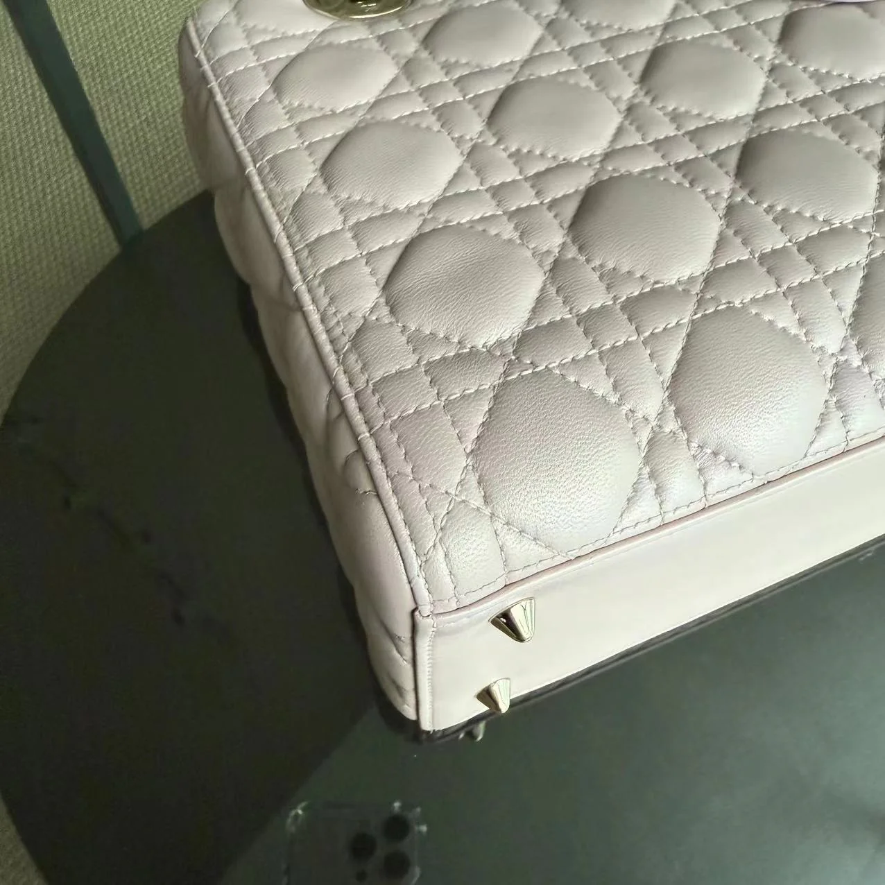 *Adjustable Strap* Dior Lady Medium - Iridescent Cannage Lambskin Light Pink Golden Hardware