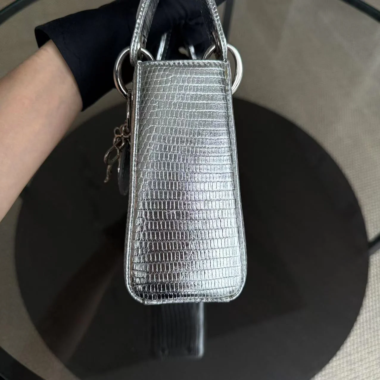 *Rare* Dior Lady Mini - Lizard Silver Metallic Limited Edition Chain Strap Silver Hardware