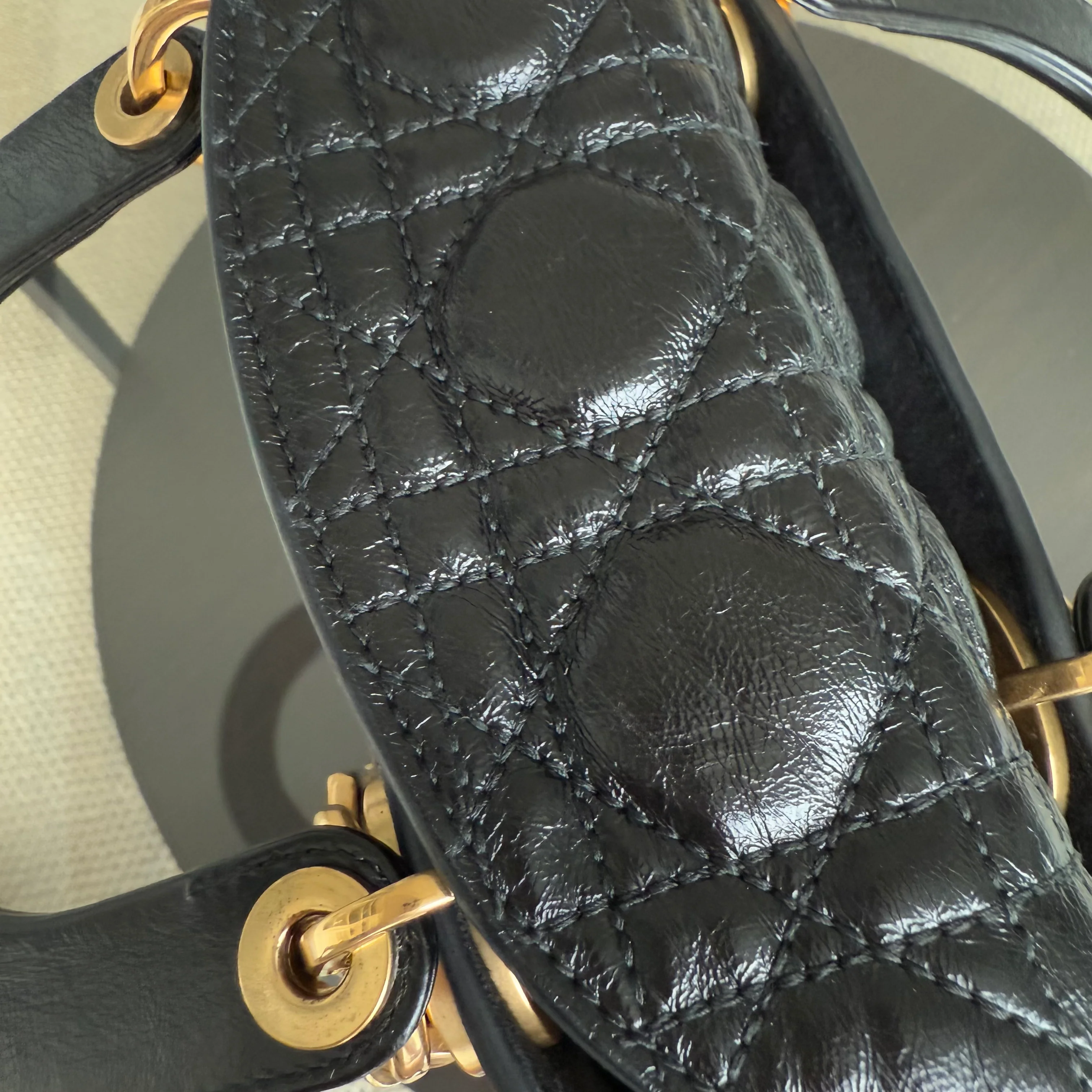 Dior Lady Small - Cannage Glazed Calfskin Black Gold Hardware