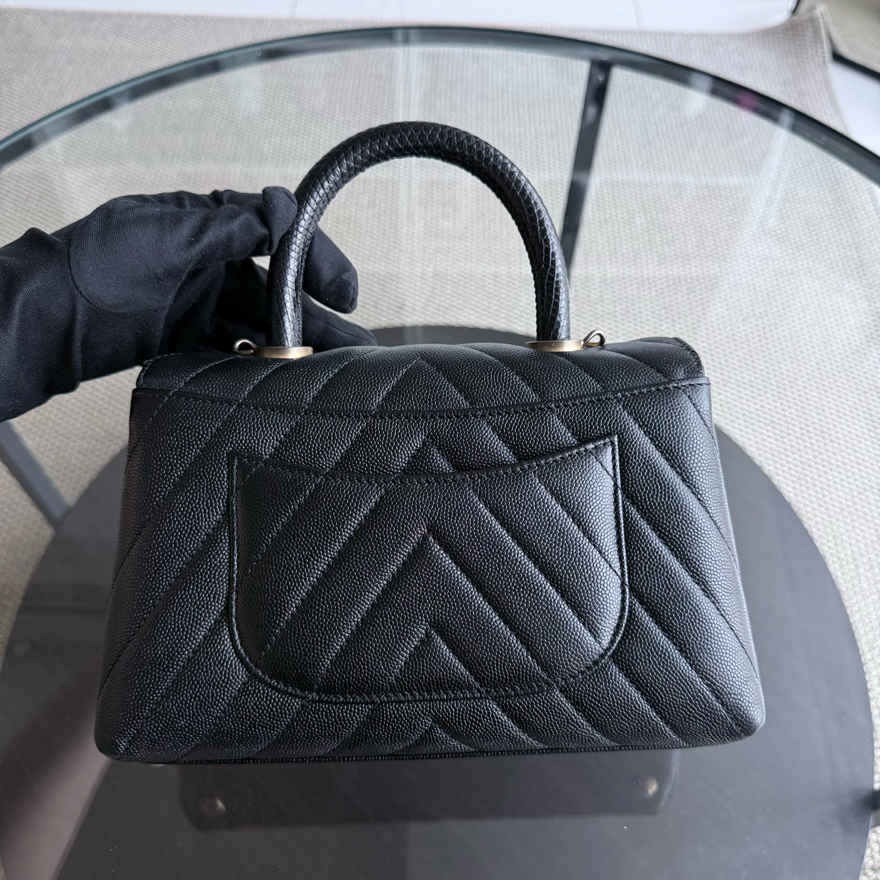 Chanel Coco Handle Small - Caviar Chevron Grained Calfskin Black Gold Hardware Series 26