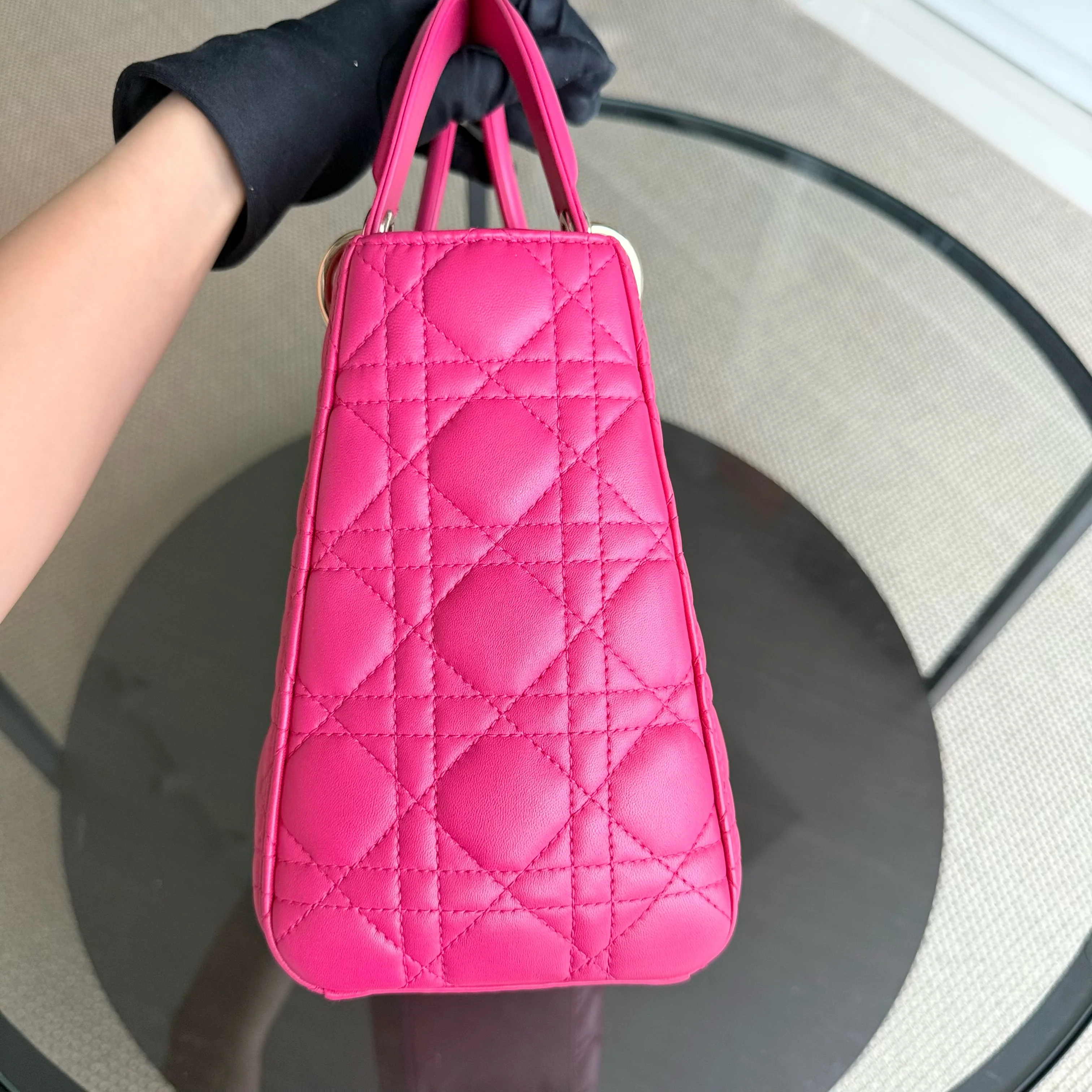 Dior Lady Medium - Cannage Lambskin Hot Pink Gold Hardware