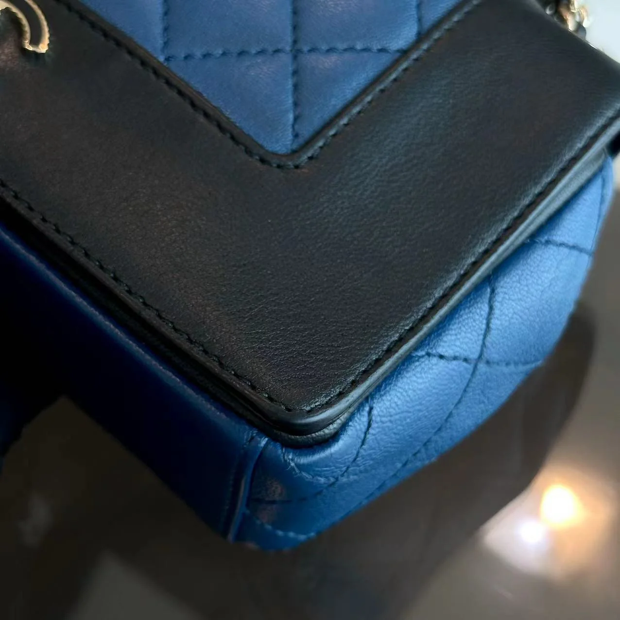 Chanel Seasonal Flap - Mademoiselle Small 23CM Calfskin Two-Tone Black Blue Golden Hardware Series 23