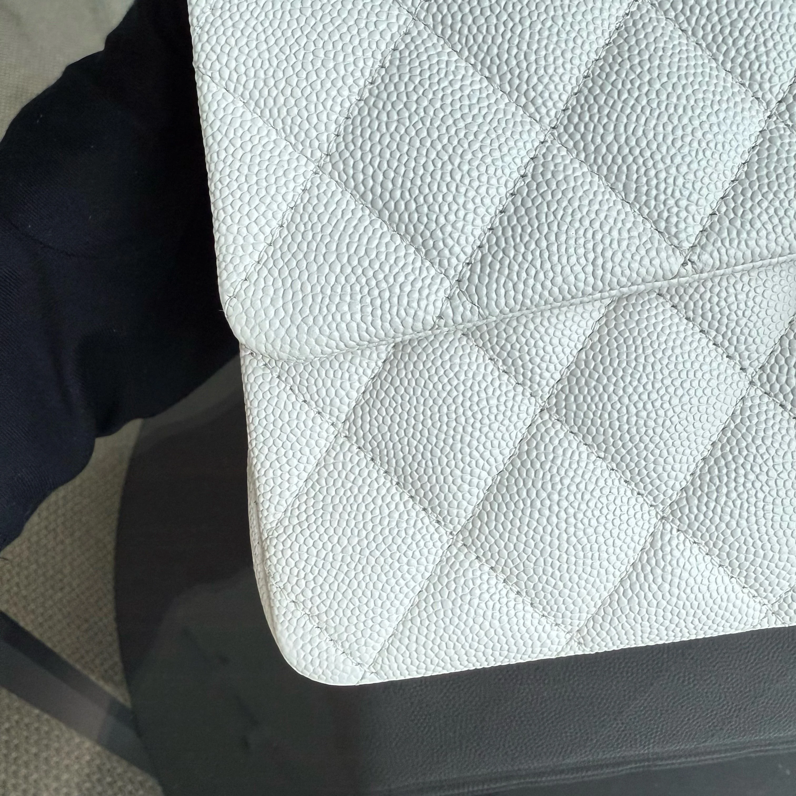 Chanel Classic Flap Medium - Caviar 25CM Quilted Snow White Gold Hardware Microchip